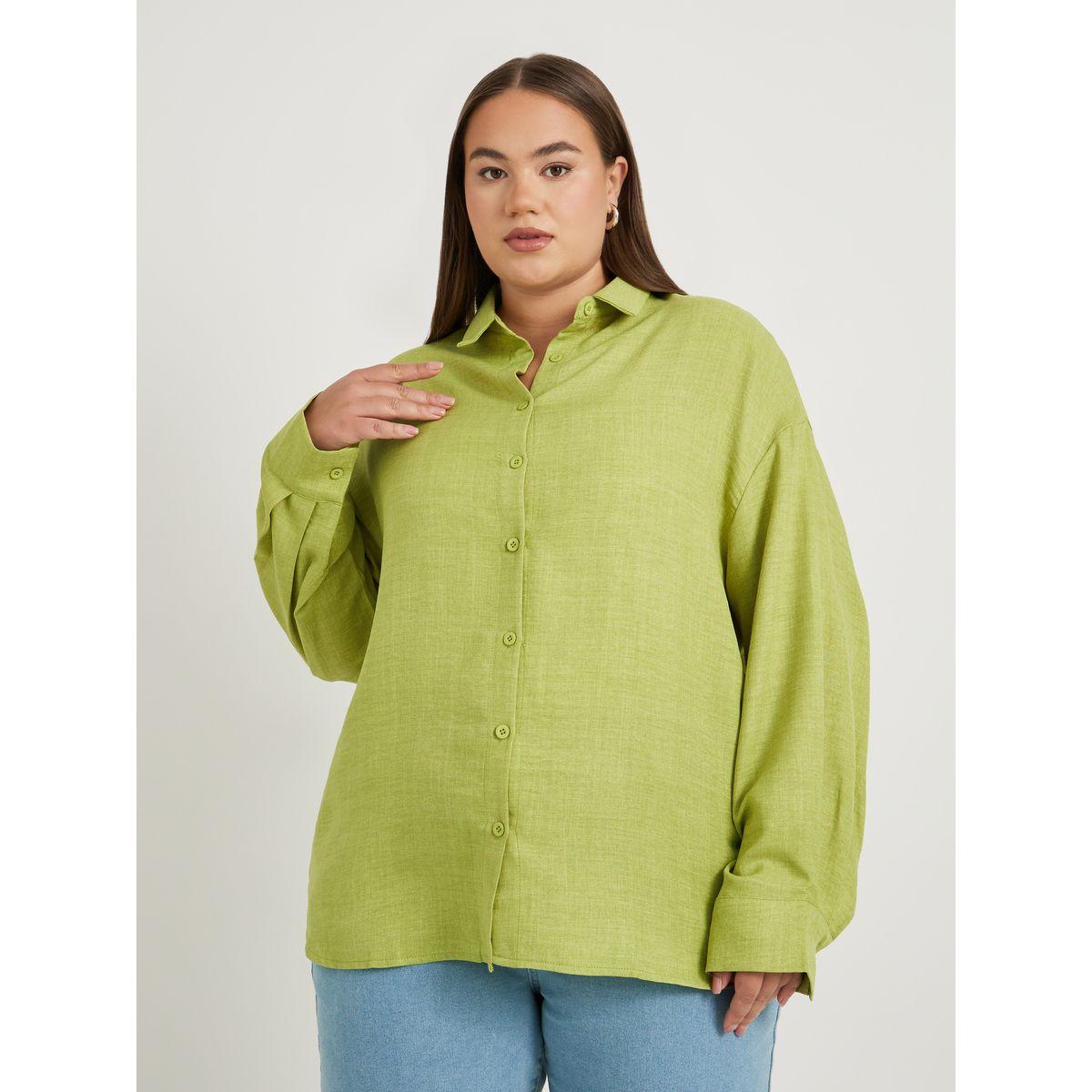 Styli Plus Size Solid Linen Look Button Back Regular Fit Shirt-women-clothing-shirtsandblouses-shirts-image-2