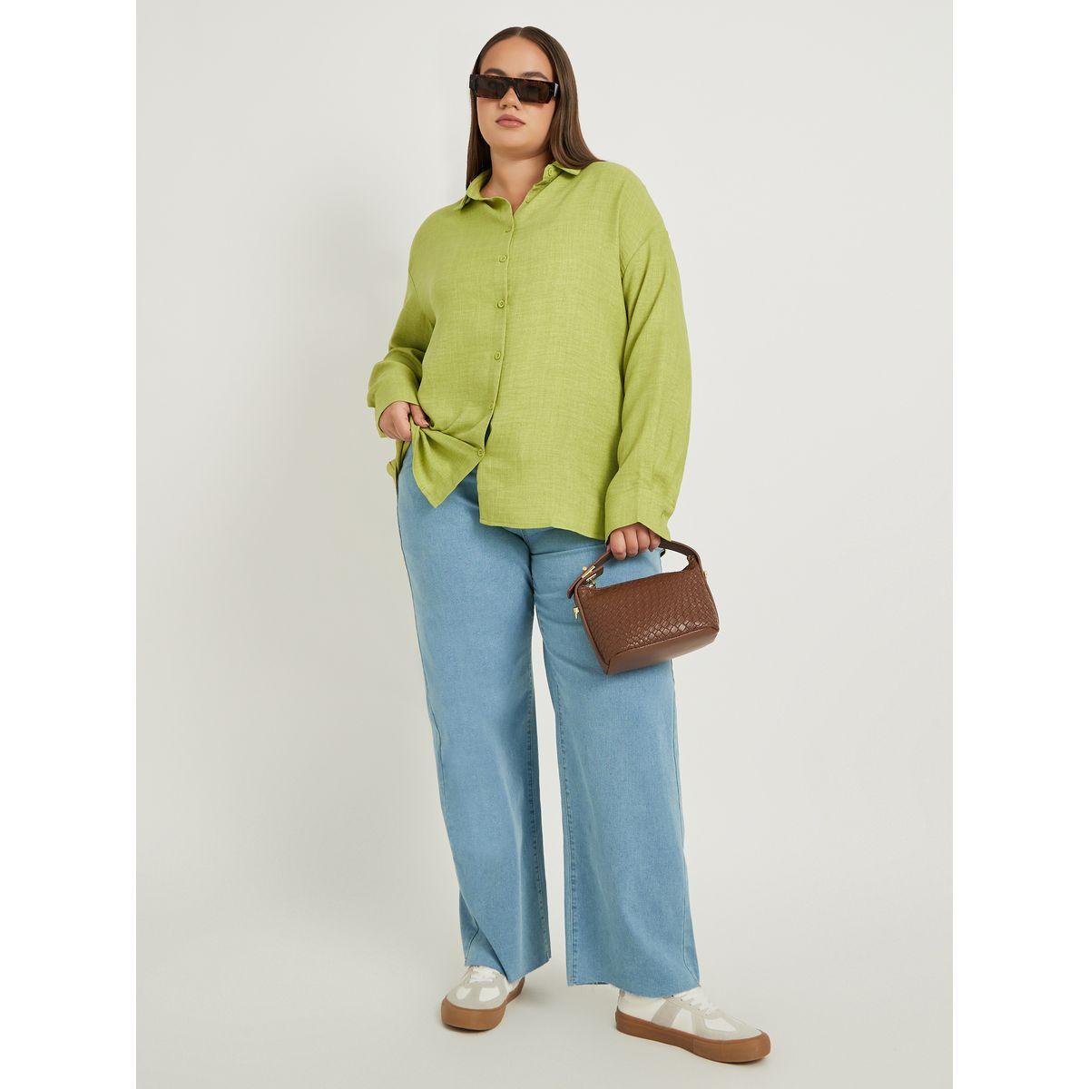 Styli Plus Size Solid Linen Look Button Back Regular Fit Shirt-women-clothing-shirtsandblouses-shirts-image-3