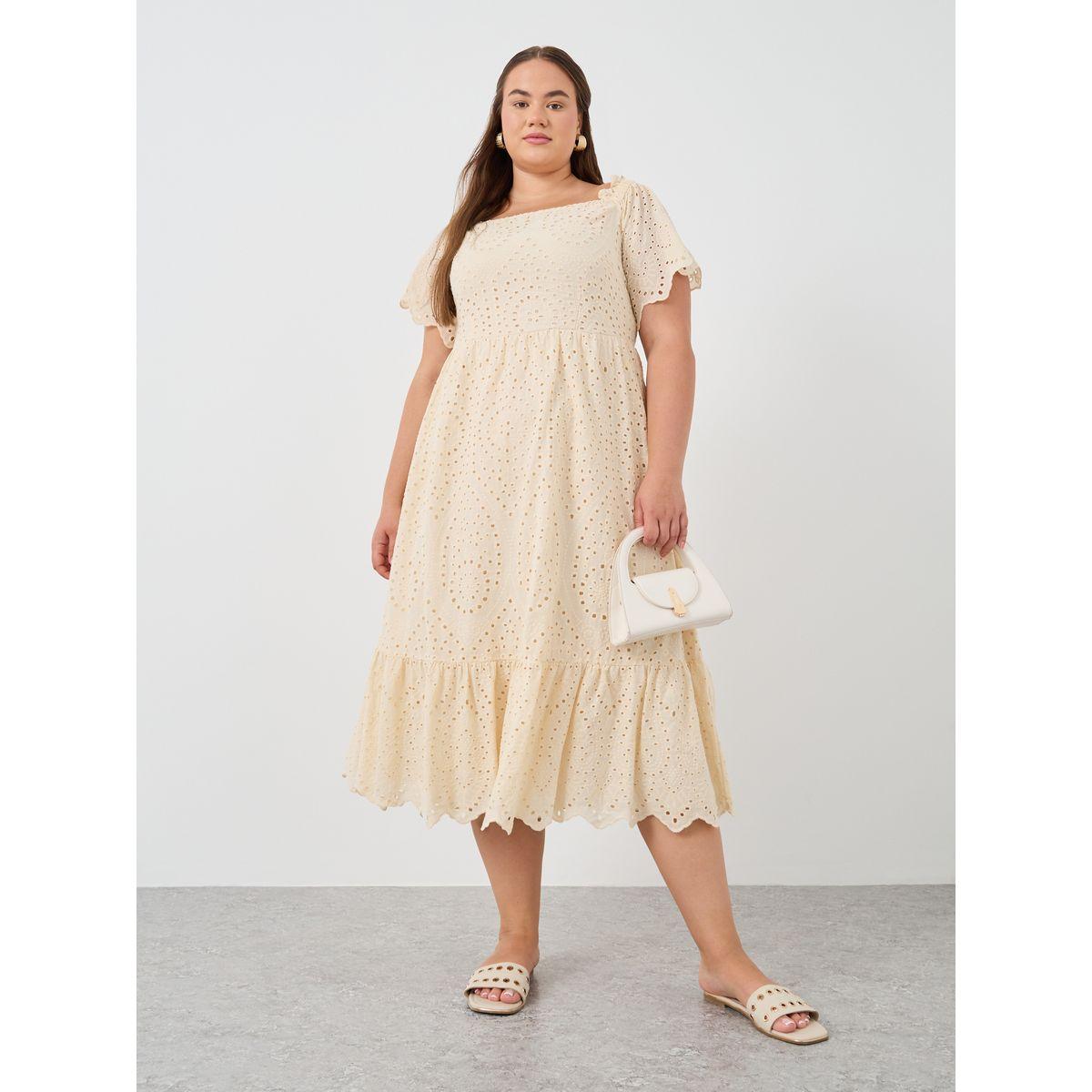 فستان ميدي شيفلي بمقاس كبير وأكمام قصيرة-women-clothing-dresses-image-1