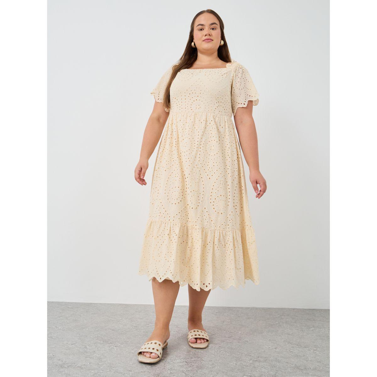Styli Plus Size Schiffli Half Sleeves A-Line Midi Dress-women-clothing-dresses-image-2
