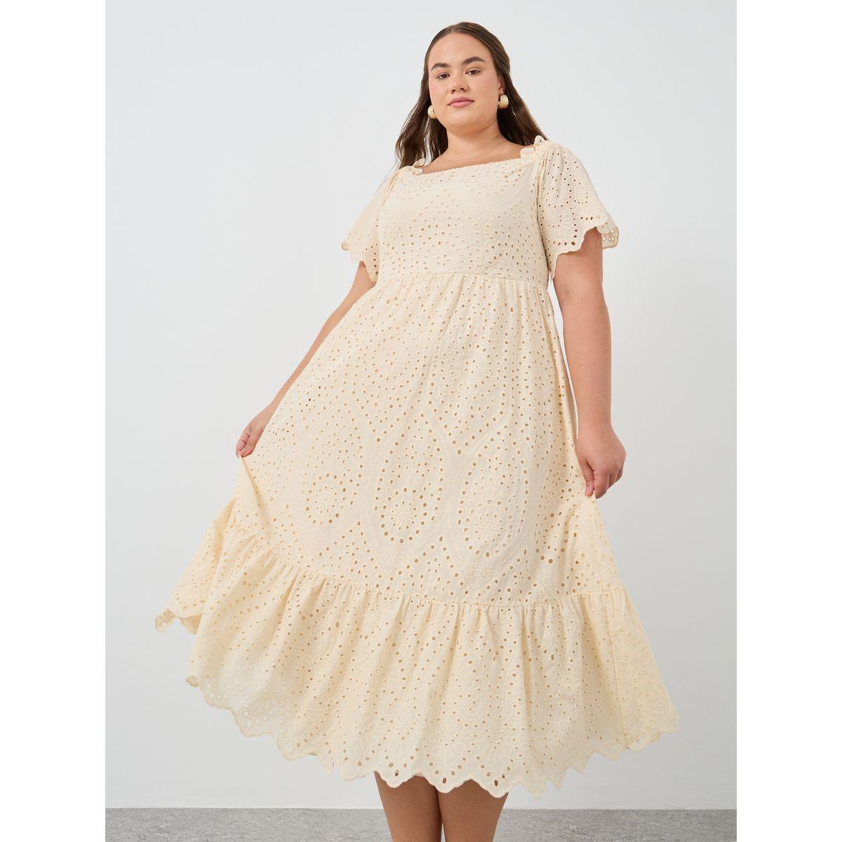 فستان ميدي شيفلي بمقاس كبير وأكمام قصيرة-women-clothing-dresses-image-3