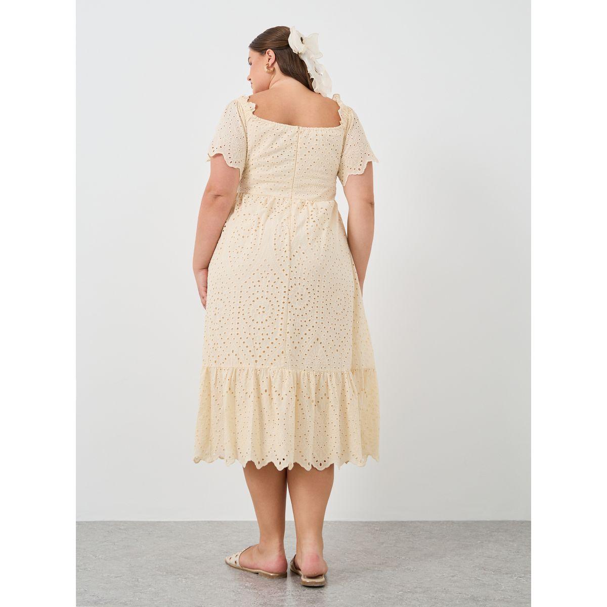 فستان ميدي شيفلي بمقاس كبير وأكمام قصيرة-women-clothing-dresses-image-5