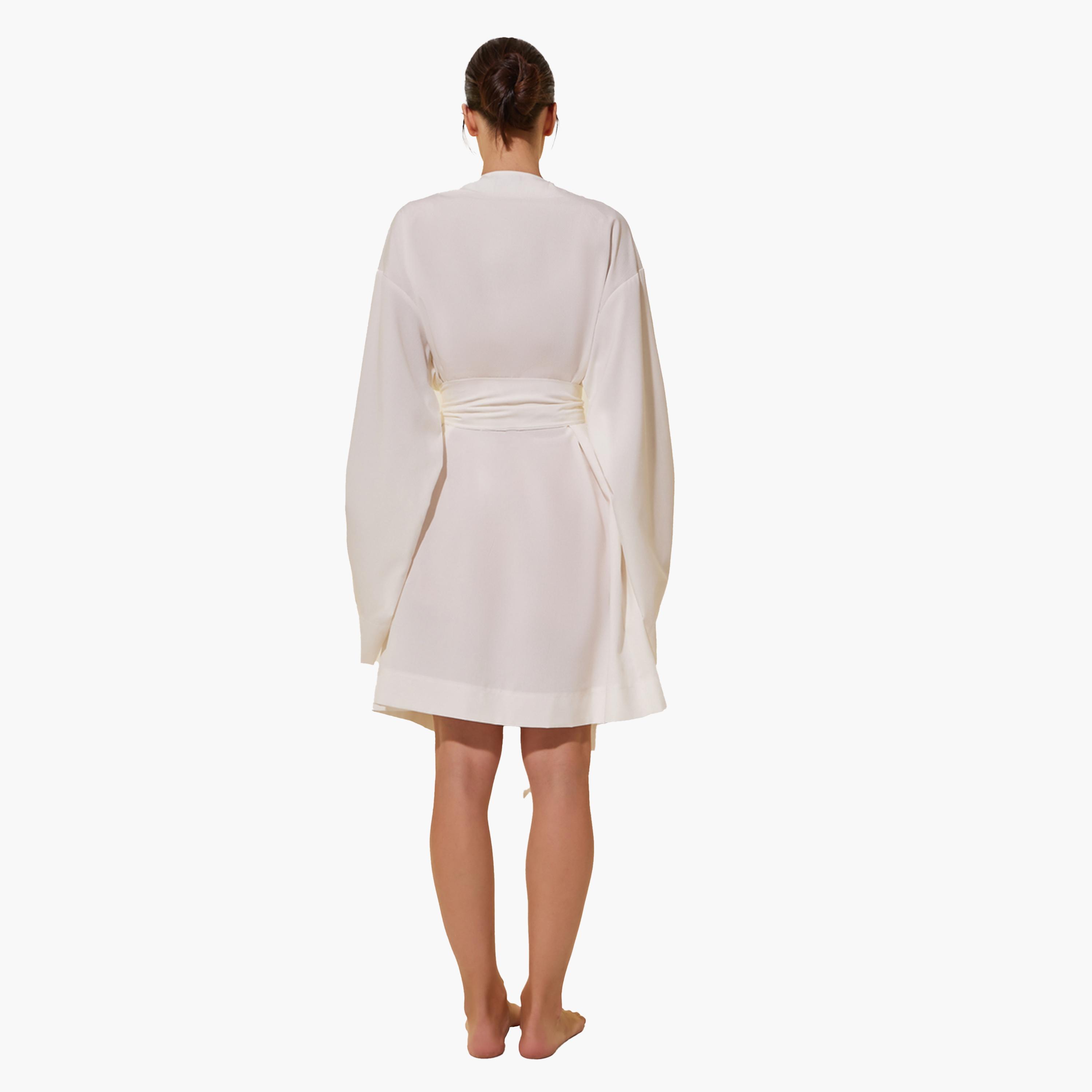 Styli White Solid Long Sleeve Robe with Tie Detail-women-clothing-nightwear-robes-image-5