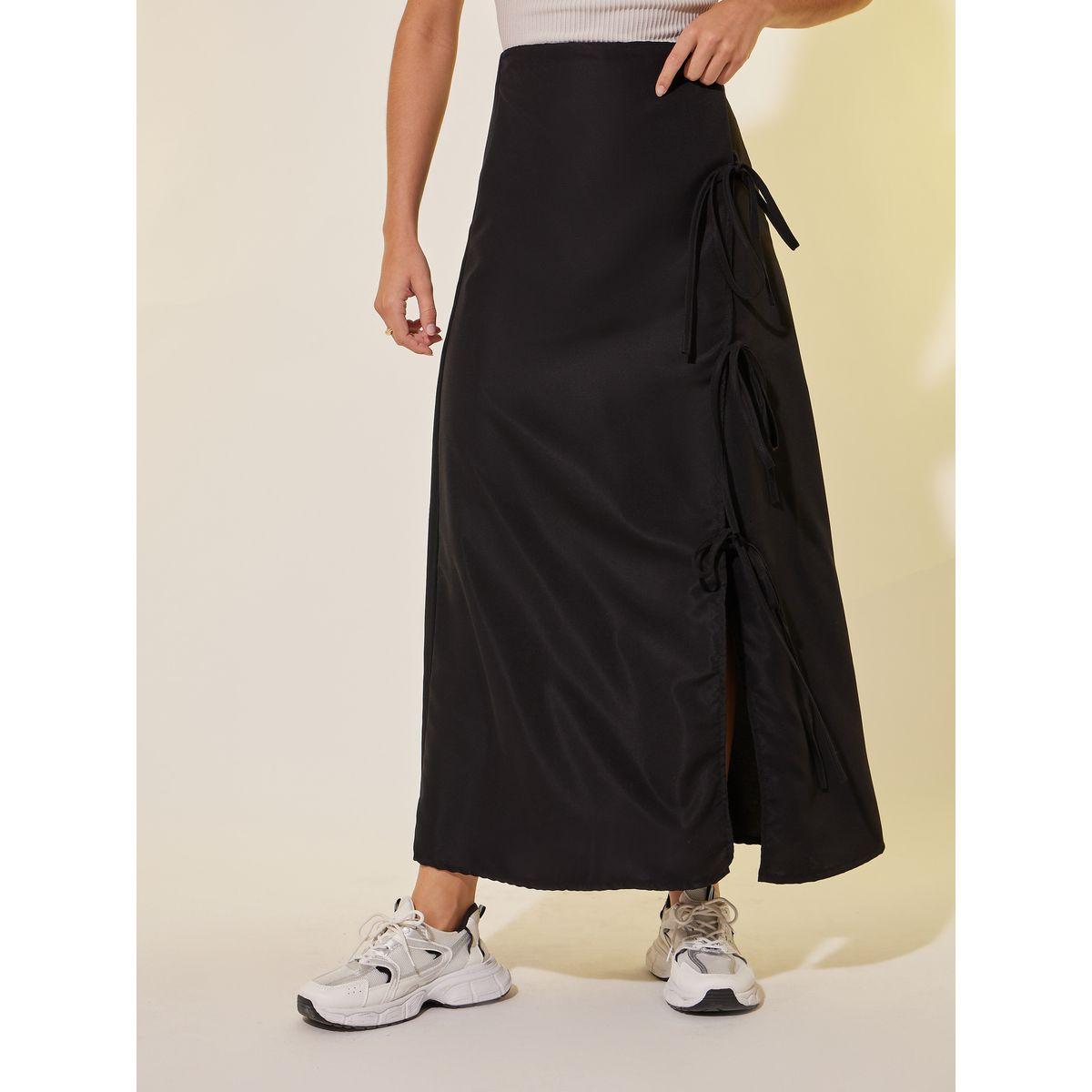 Styli Solid Tie Detail Wrap Look A-Line Maxi Skirt-women-clothing-bottoms-skirts-image-2
