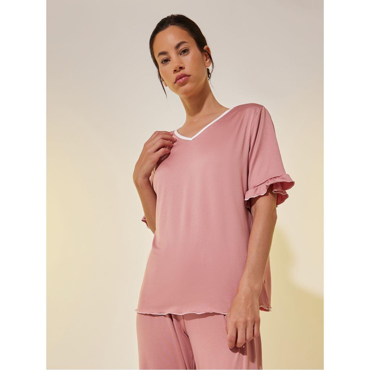 مجموعة من جوغر وبلوزة سادة بتفاصيل كشكش-women-clothing-nightwear-pyjamas-longsets-image-2