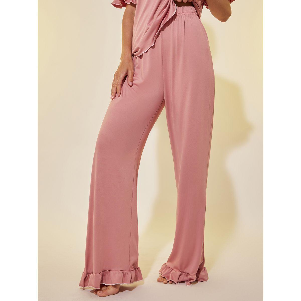 مجموعة من جوغر وبلوزة سادة بتفاصيل كشكش-women-clothing-nightwear-pyjamas-longsets-image-4