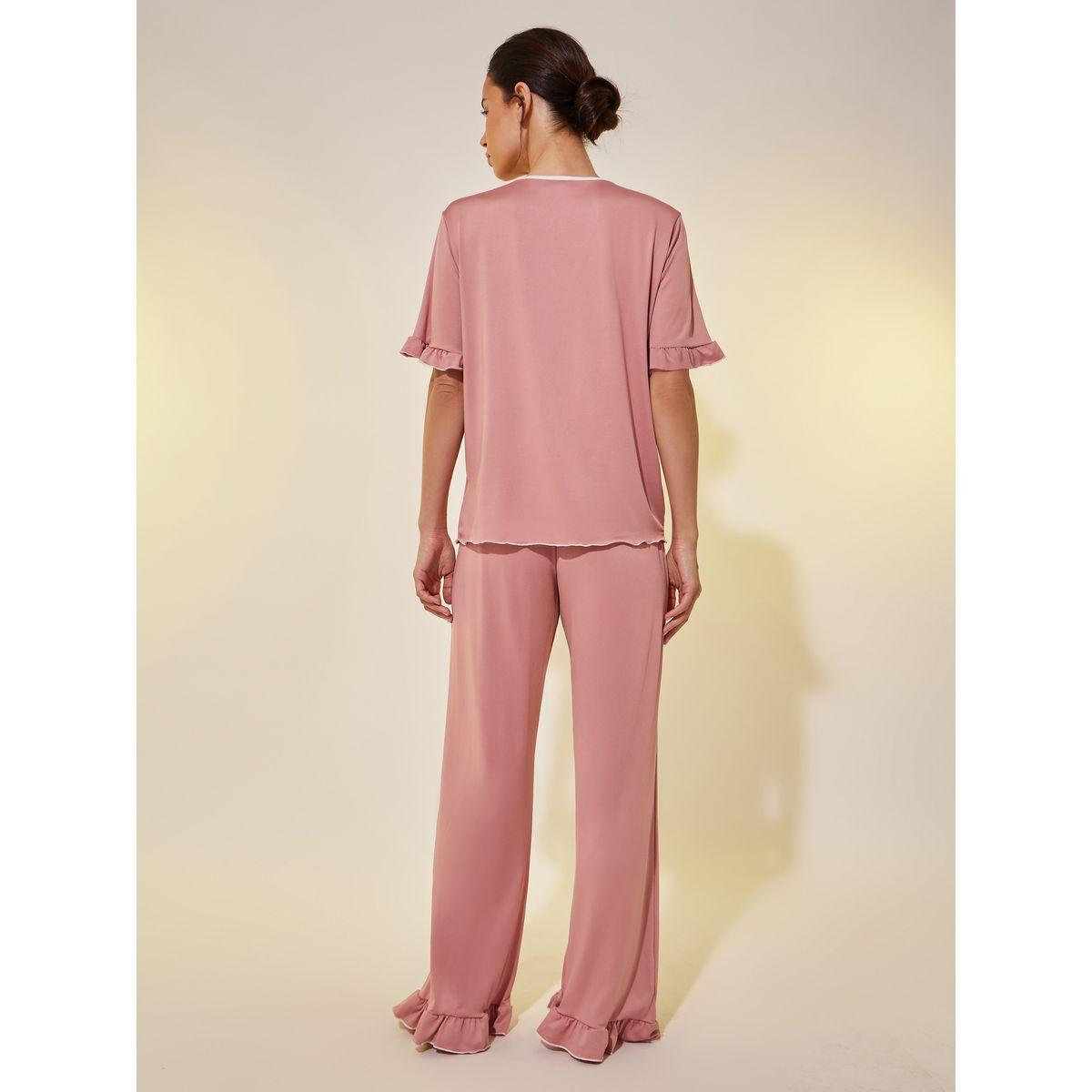 Styli Solid V Neck Ruffled Top and Joggers Set-women-clothing-nightwear-pyjamas-longsets-image-5