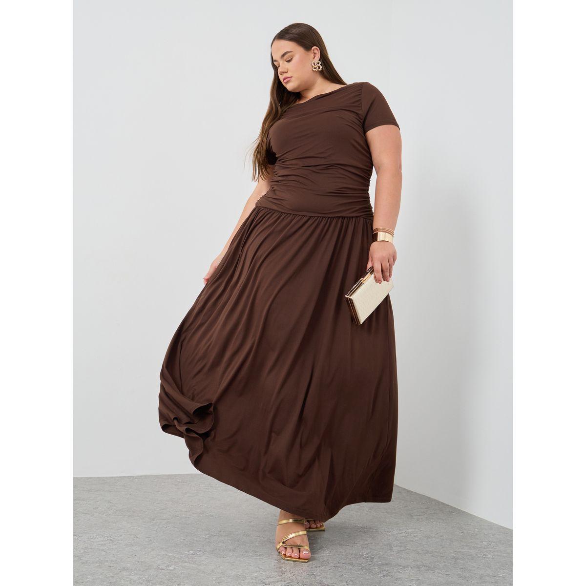 فستان طويل بمقاس كبير وأكمام قصيرة-women-clothing-dresses-image-1