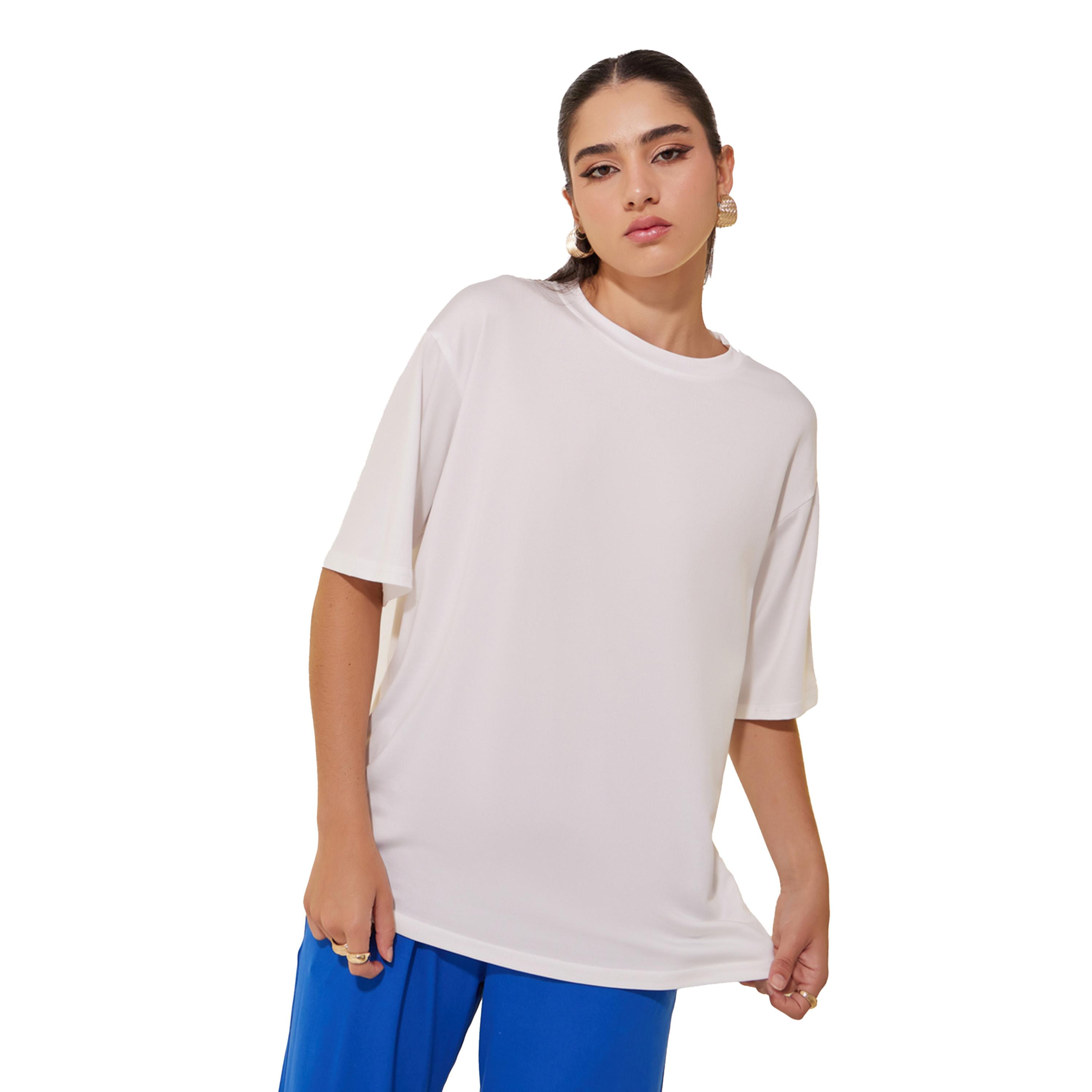ستايلي - تي شيرت كبير الحجم برقبة دائرية وشعار من الخلف-women-clothing-tshirts-image-3