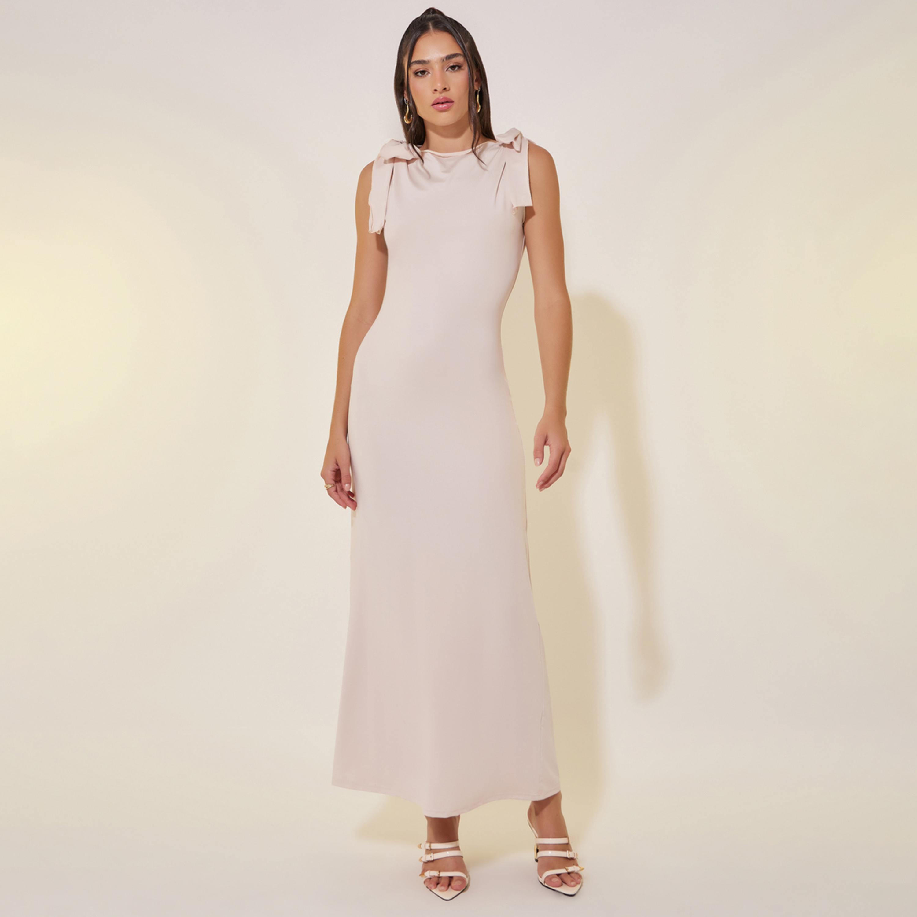 Styli Solid Sleeveless Tie-Up Detail Maxi Dress-women-clothing-dresses-image-1