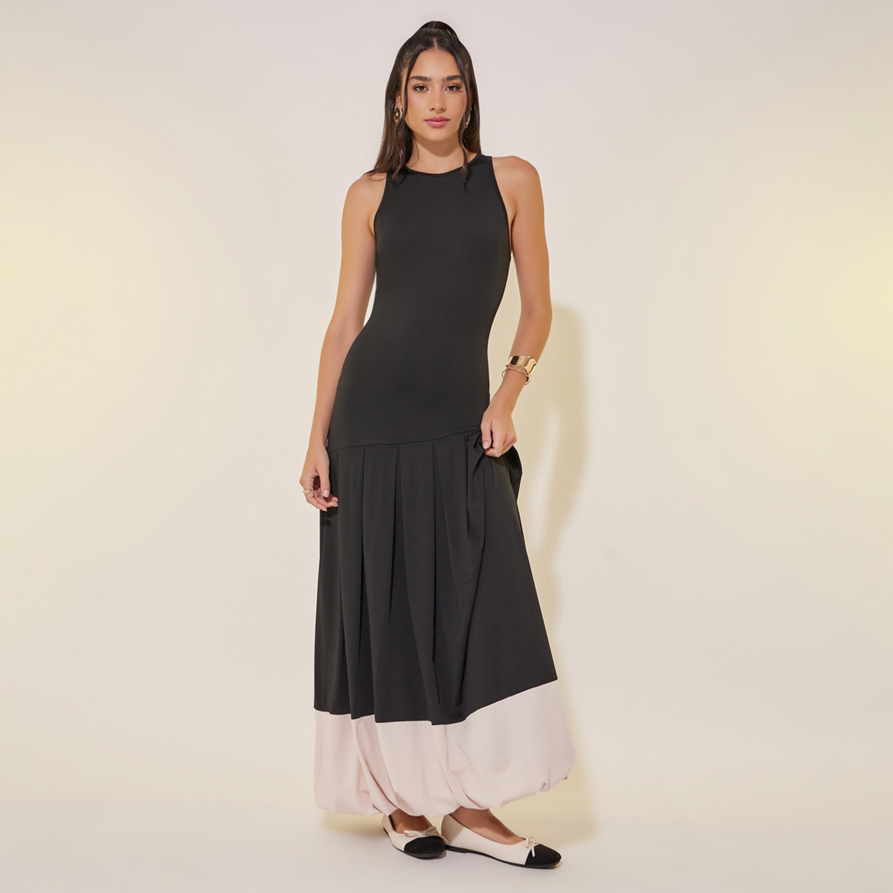 Styli Solid Sleeveless Balloon Hem Maxi Dress-women-clothing-dresses-image-2