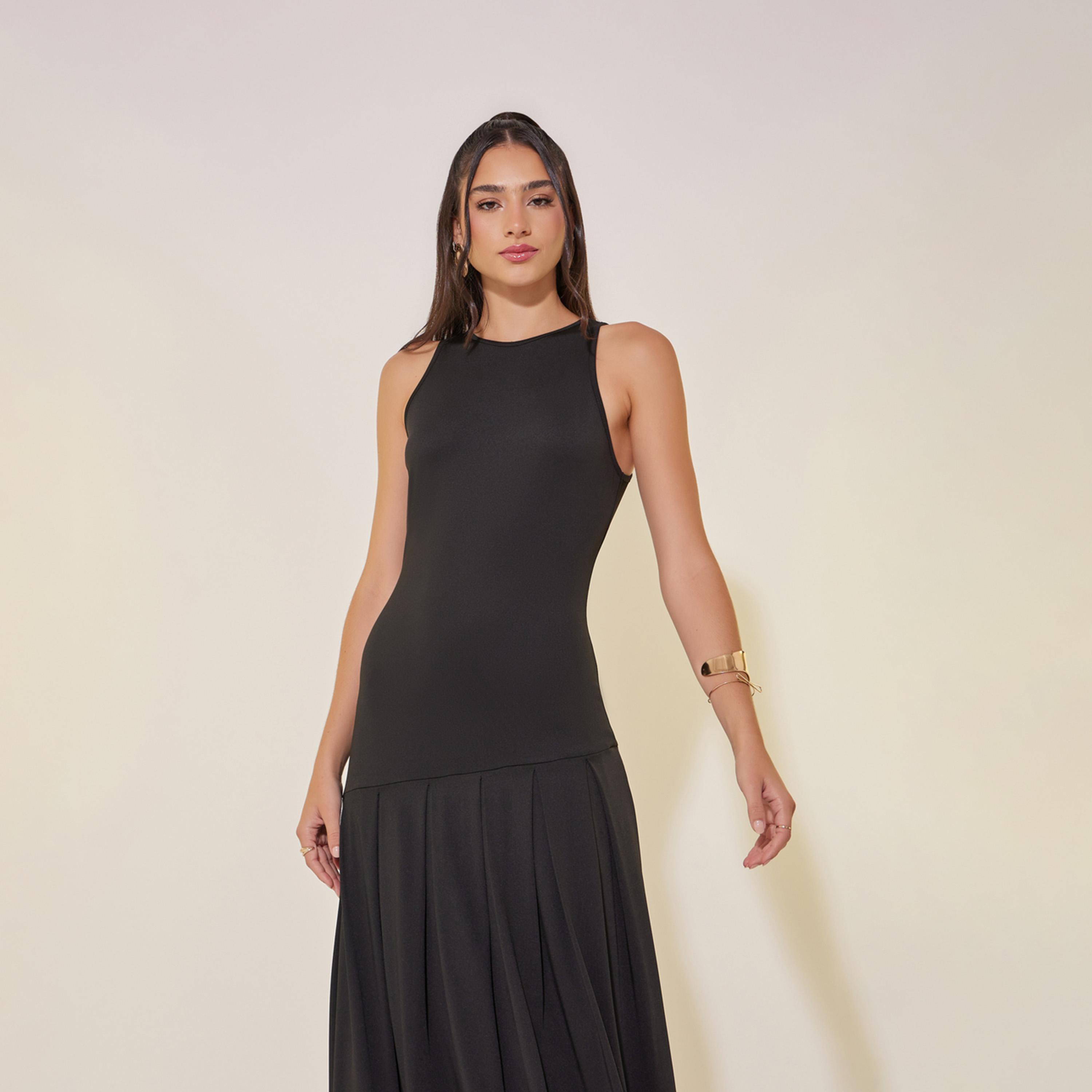 ستايلي - فستان ماكسي سادة بدون أكمام وحافة منفوخة-women-clothing-dresses-image-3