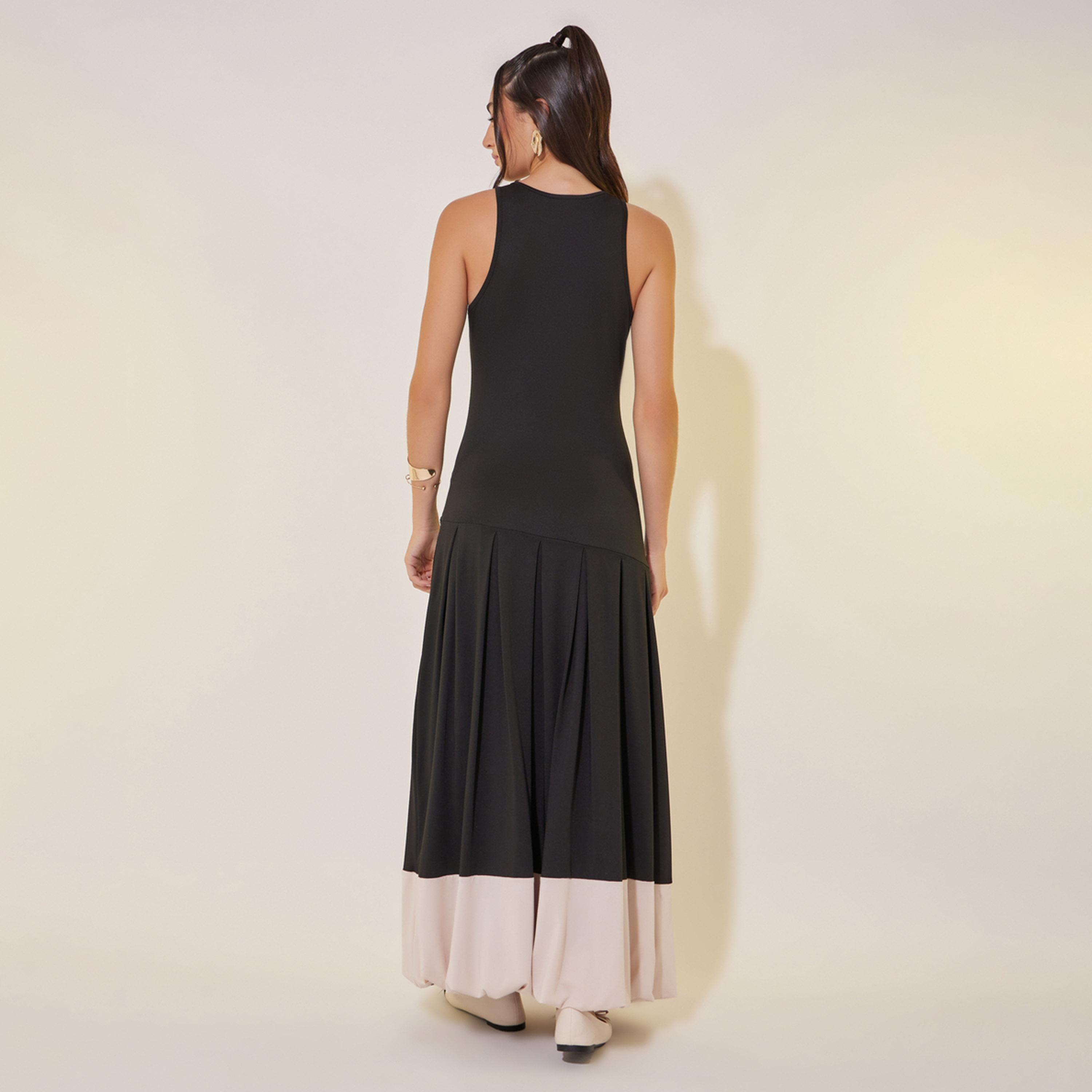 ستايلي - فستان ماكسي سادة بدون أكمام وحافة منفوخة-women-clothing-dresses-image-5
