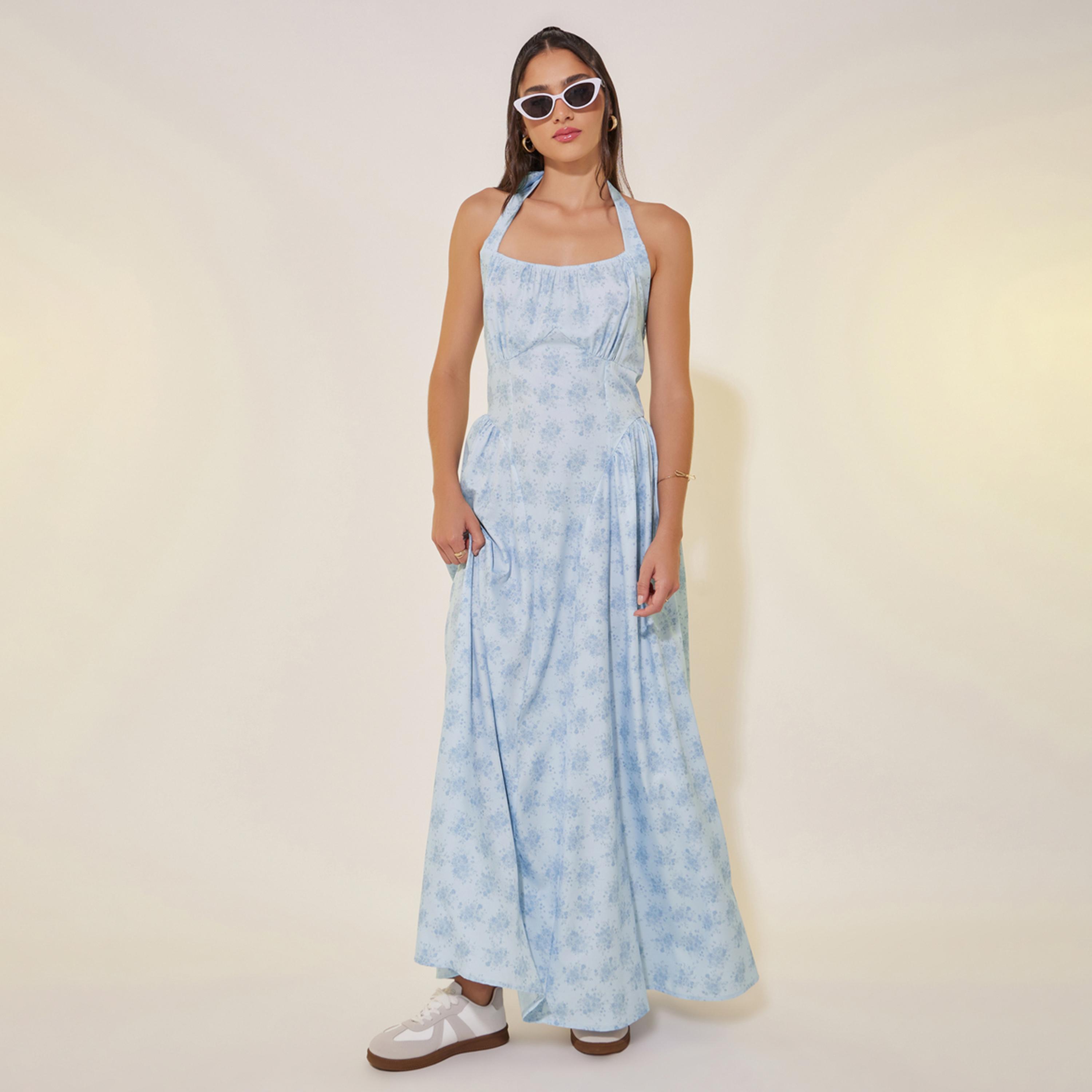 Styli Floral Print Halter Neck Sleeveless Maxi Dress-women-clothing-dresses-image-1