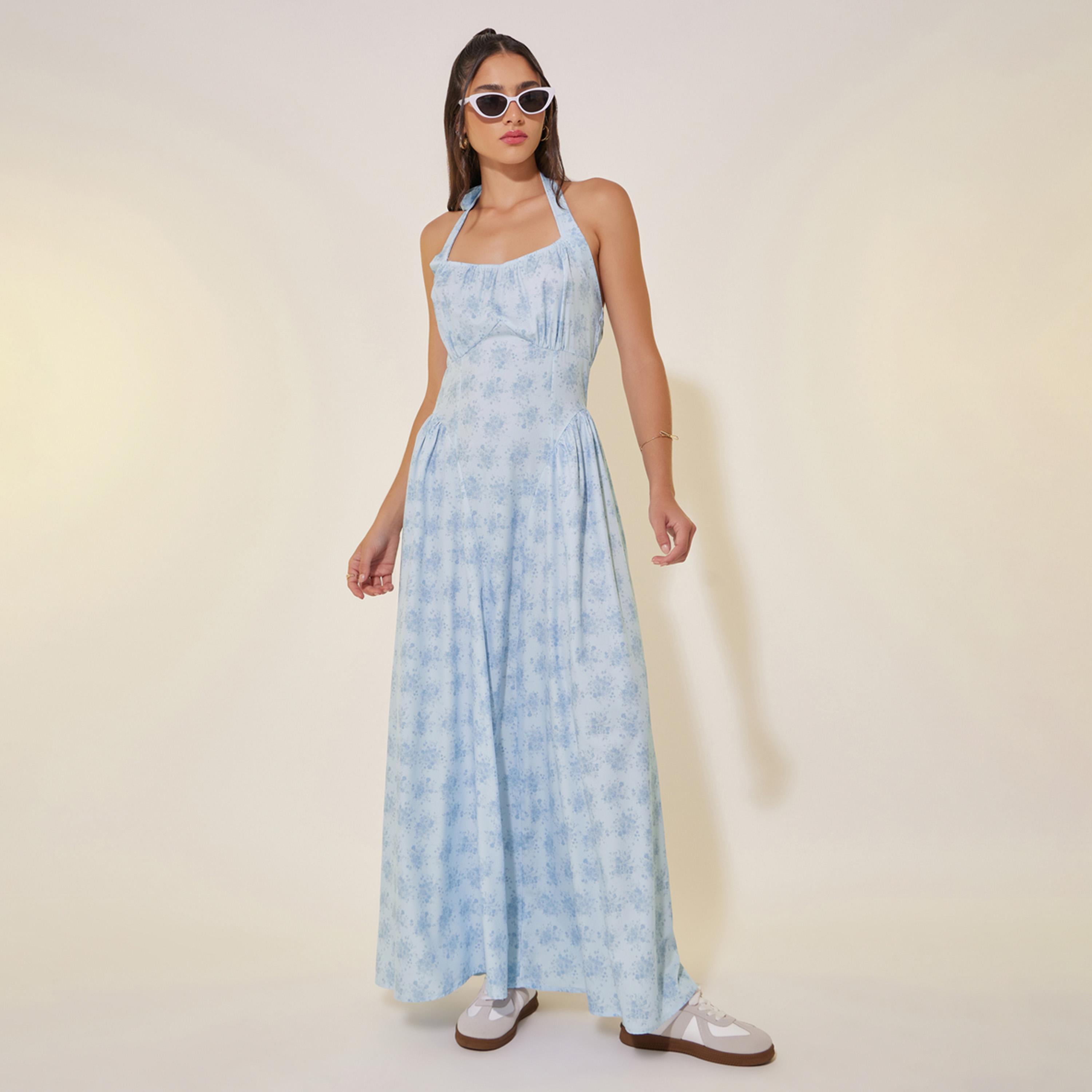 Styli Floral Print Halter Neck Sleeveless Maxi Dress-women-clothing-dresses-image-2