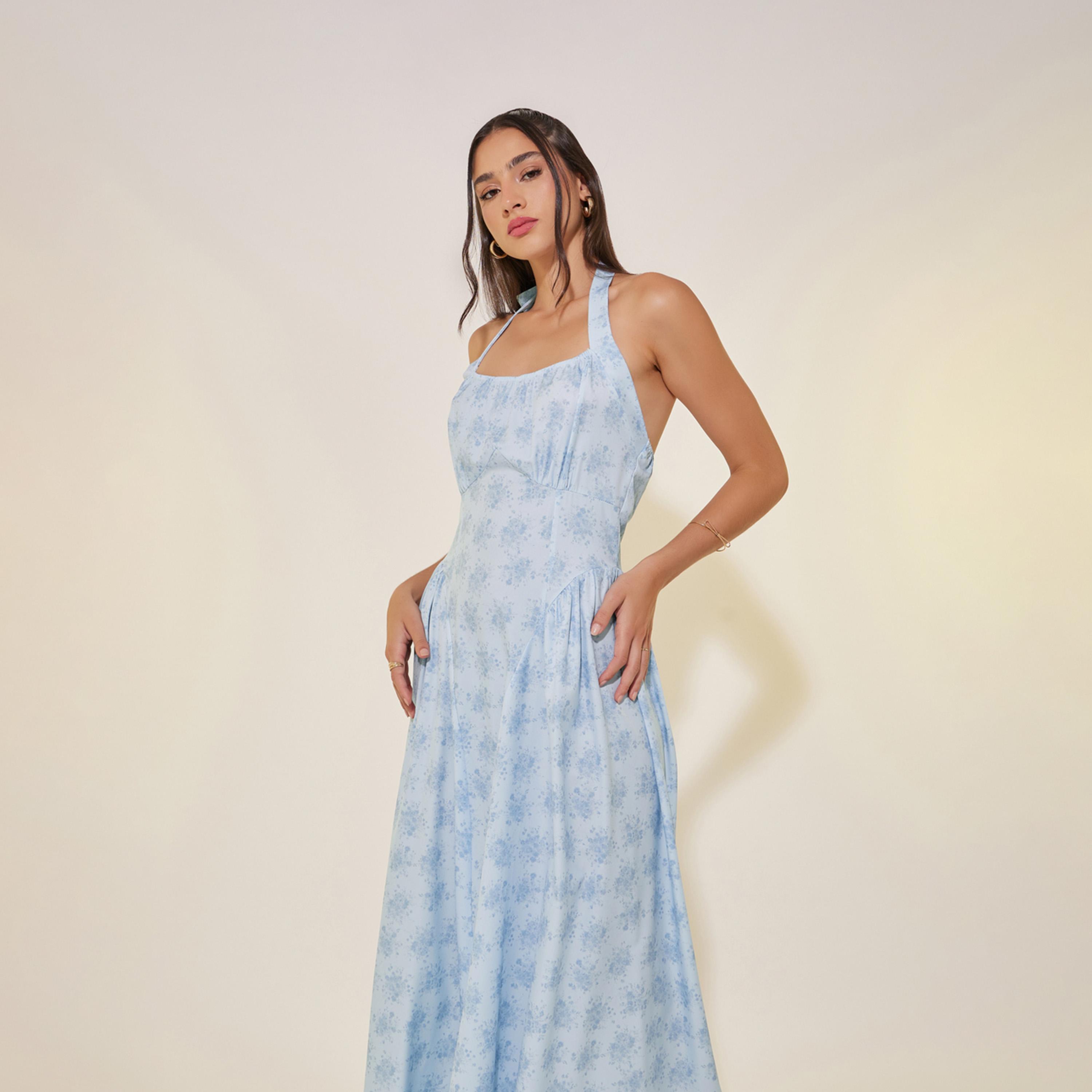 Styli Floral Print Halter Neck Sleeveless Maxi Dress-women-clothing-dresses-image-3