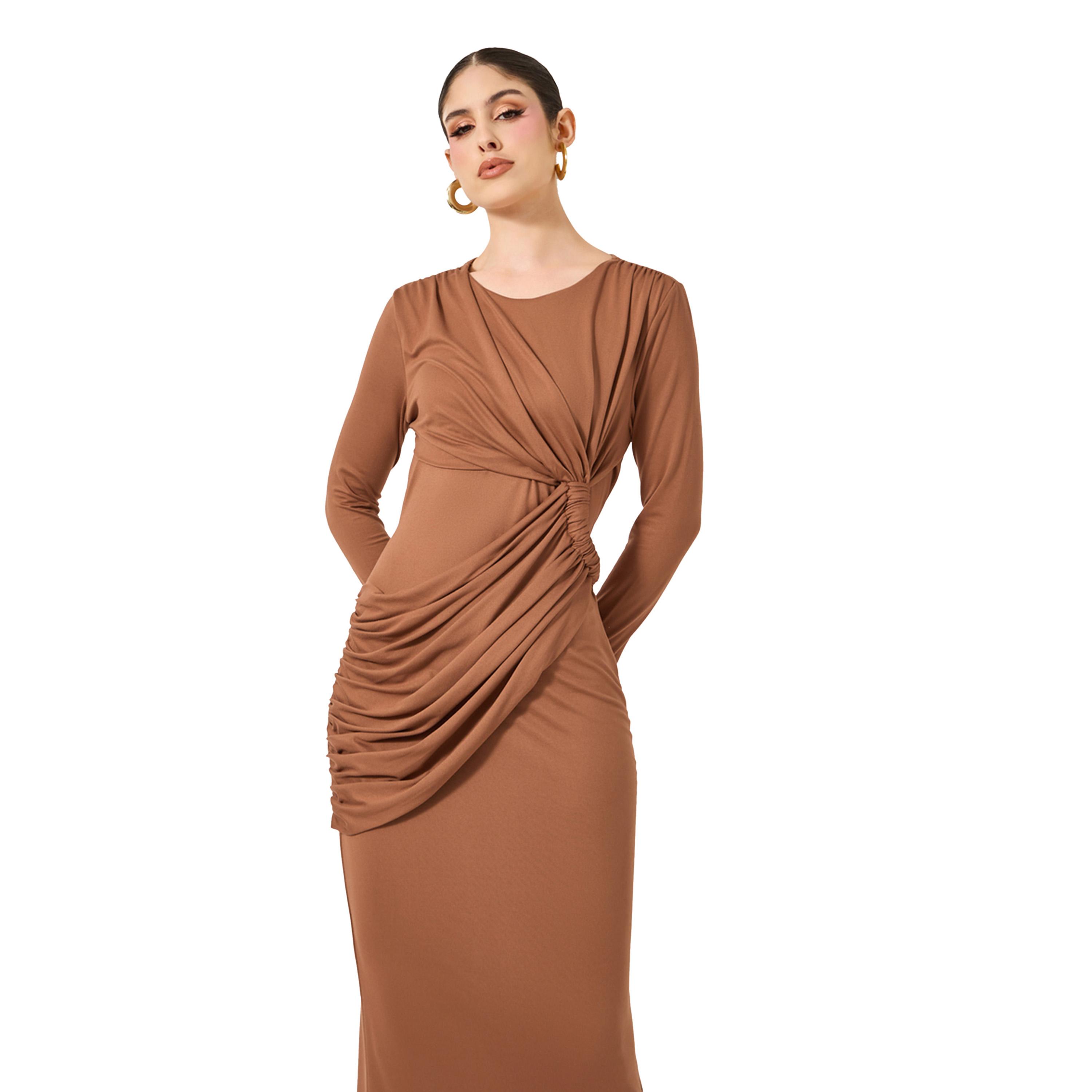 ستايلي- فستان ماكسي ضيق بتفاصيل مجمعة-women-clothing-dresses-image-3