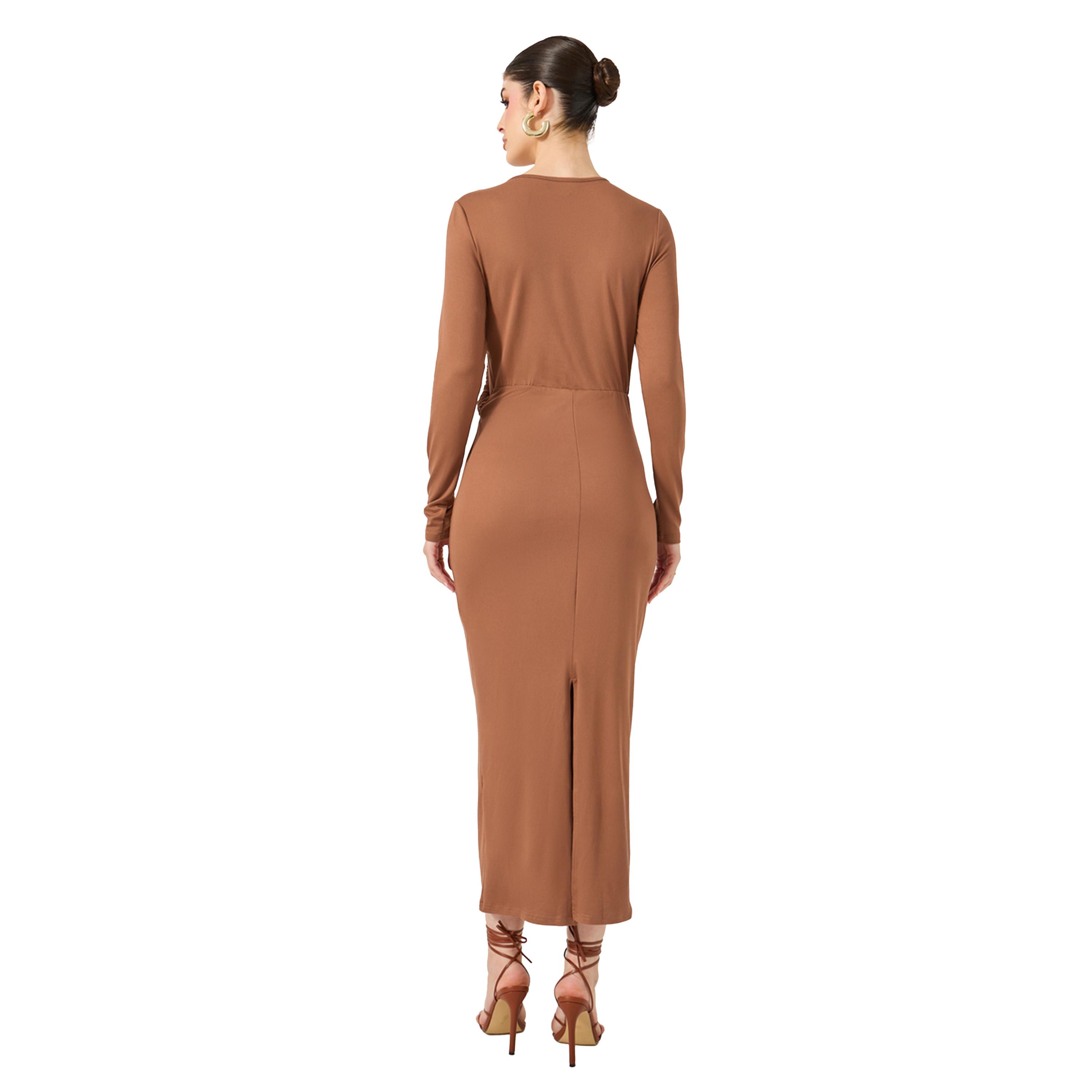 ستايلي- فستان ماكسي ضيق بتفاصيل مجمعة-women-clothing-dresses-image-5