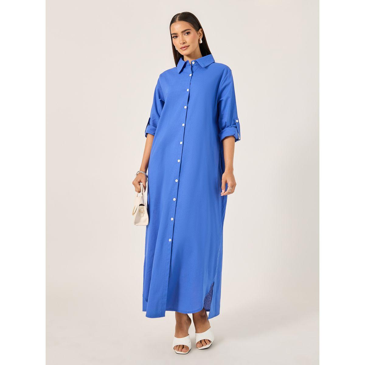 Styli Solid Button-Down Shirt Maxi Dress-women-clothing-dresses-image-1