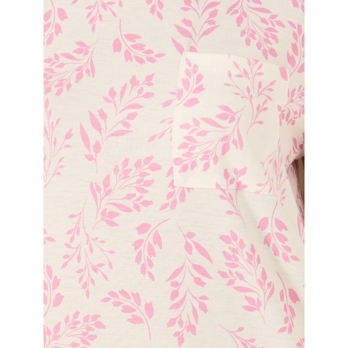 Styli Leaf Print Ruffle Trim Pocket Detail Sleep T-Shirt-women-clothing-nightwear-nighties-image-3