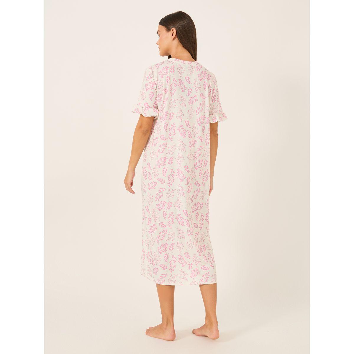 Styli Leaf Print Ruffle Trim Pocket Detail Sleep T-Shirt-women-clothing-nightwear-nighties-image-4