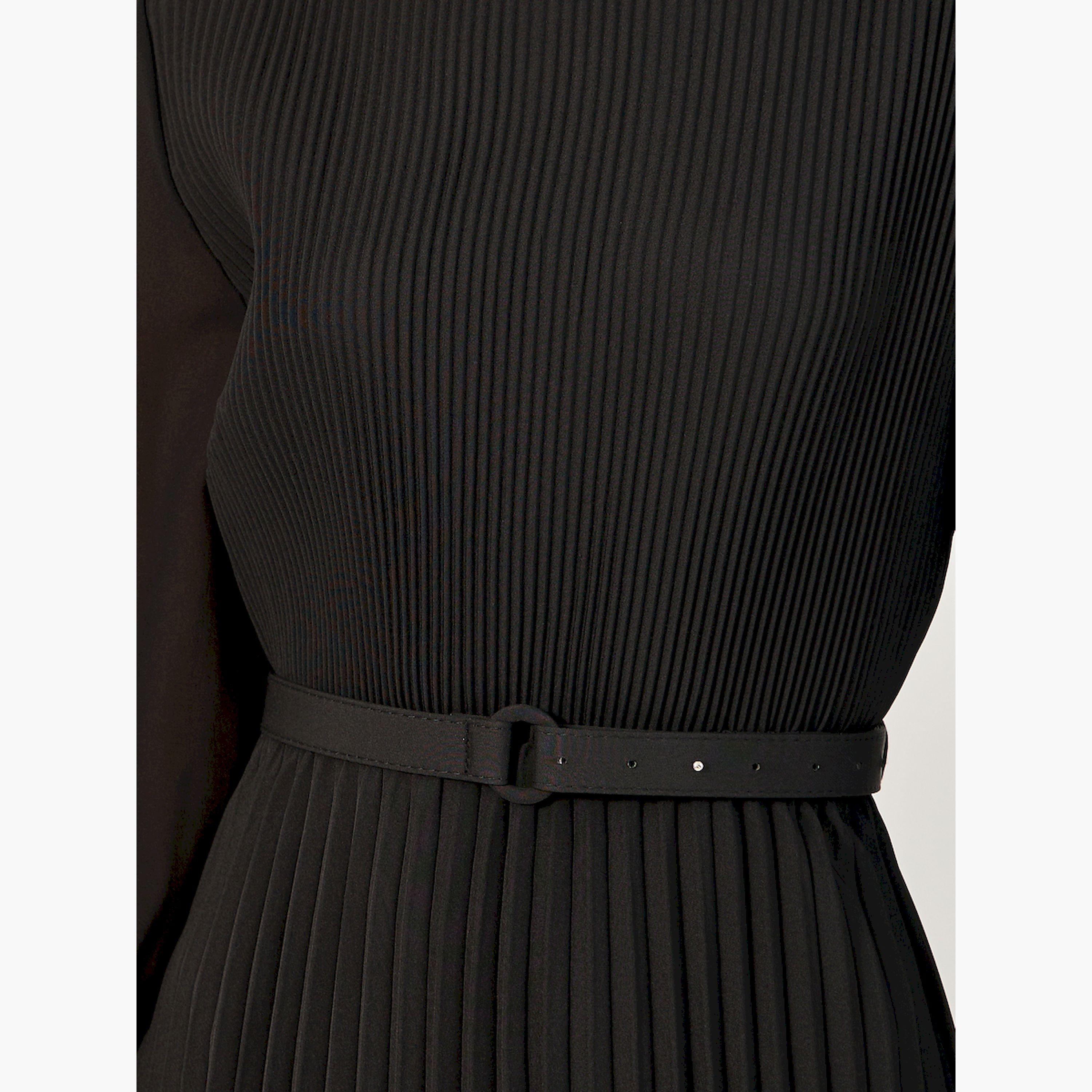 ستايلي - فستان ميدي كسرات بقصة A وأكمام بأساور-women-clothing-dresses-image-4
