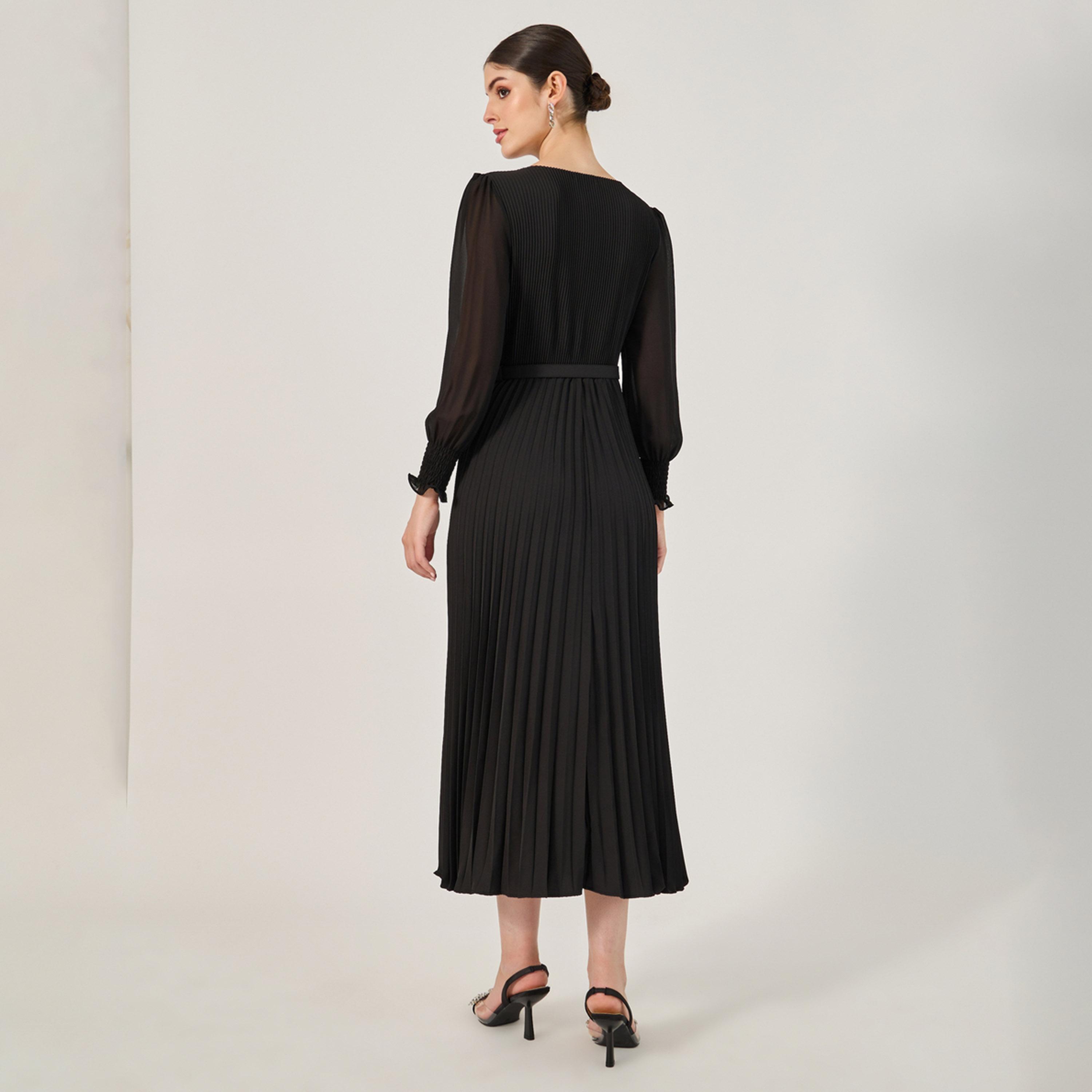 ستايلي - فستان ميدي كسرات بقصة A وأكمام بأساور-women-clothing-dresses-image-5