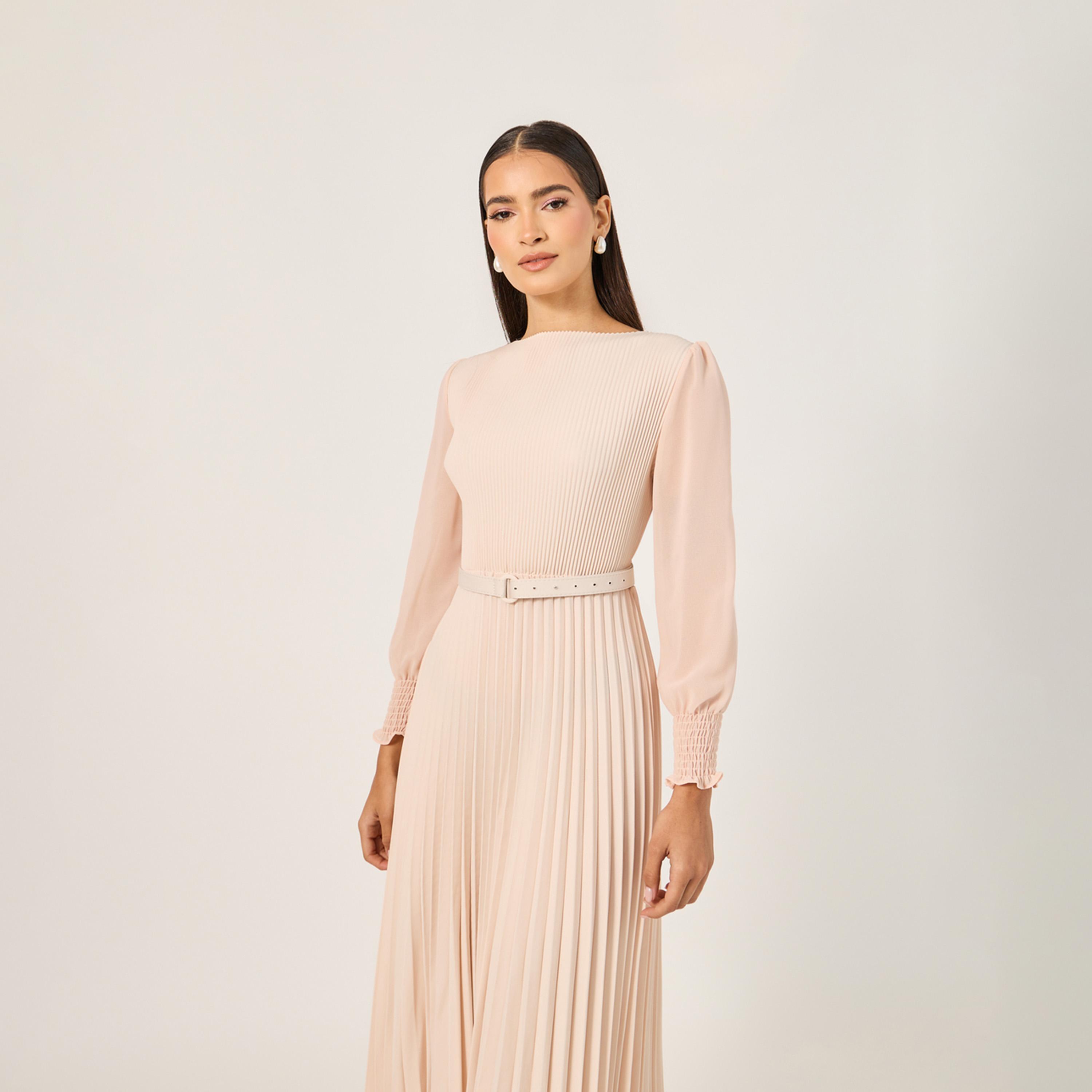 ستايلي - فستان ميدي كسرات بقصة A وأكمام بأساور-women-clothing-dresses-image-3