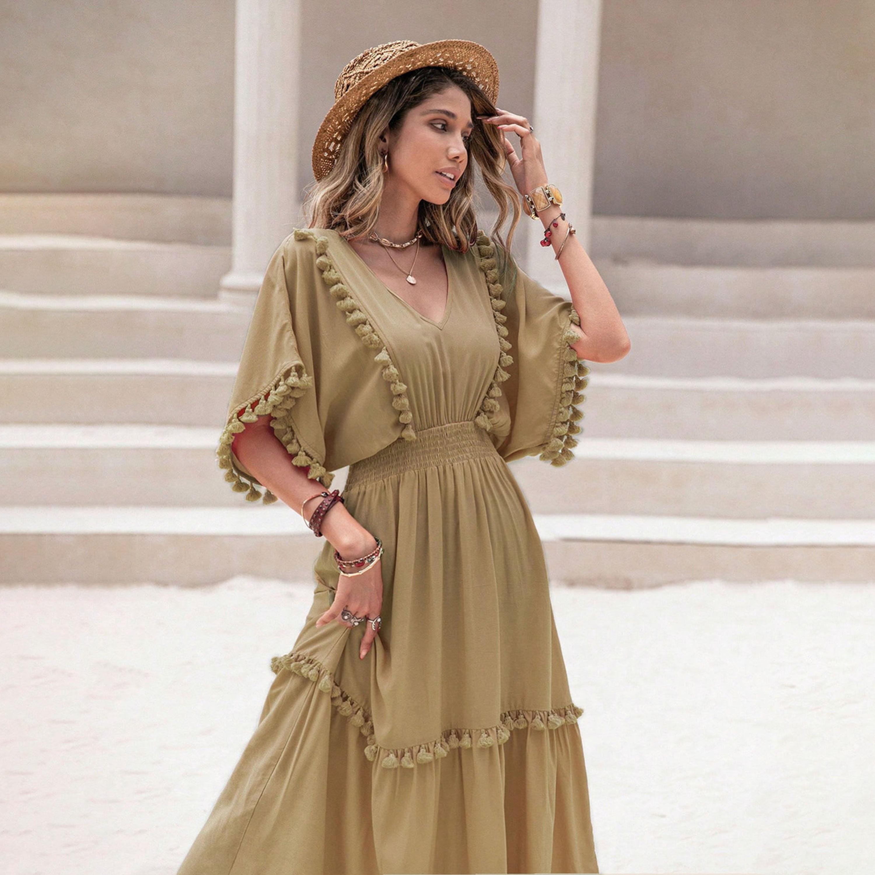 Russty Dustty X Styli Womens V Neck Solid Trim Detail Maxi Dress-women-clothing-dresses-image-6
