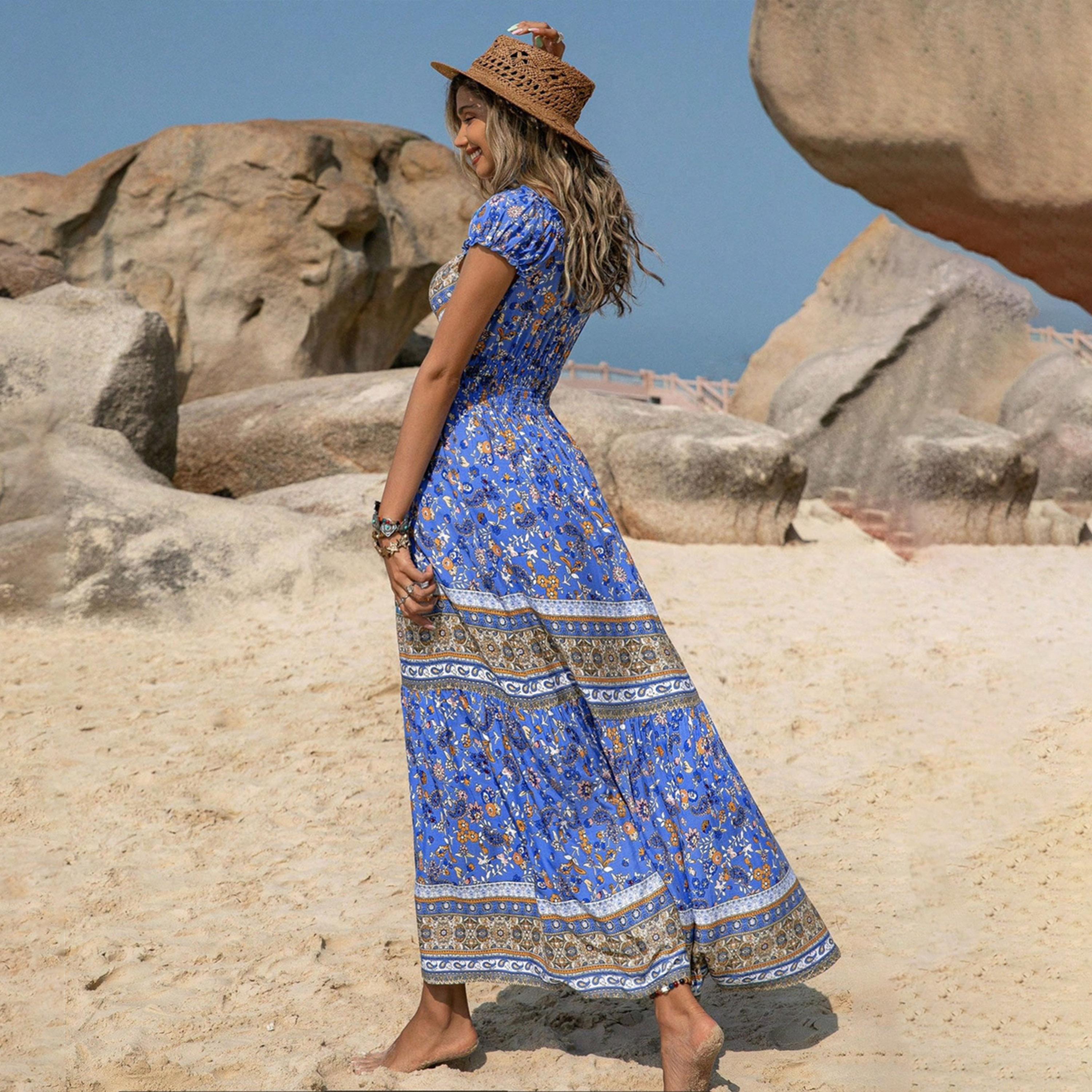 Russty Dustty X Styli Bohemian  Printed V Neck Cap Sleeve Maxi Dress-women-clothing-dresses-image-2