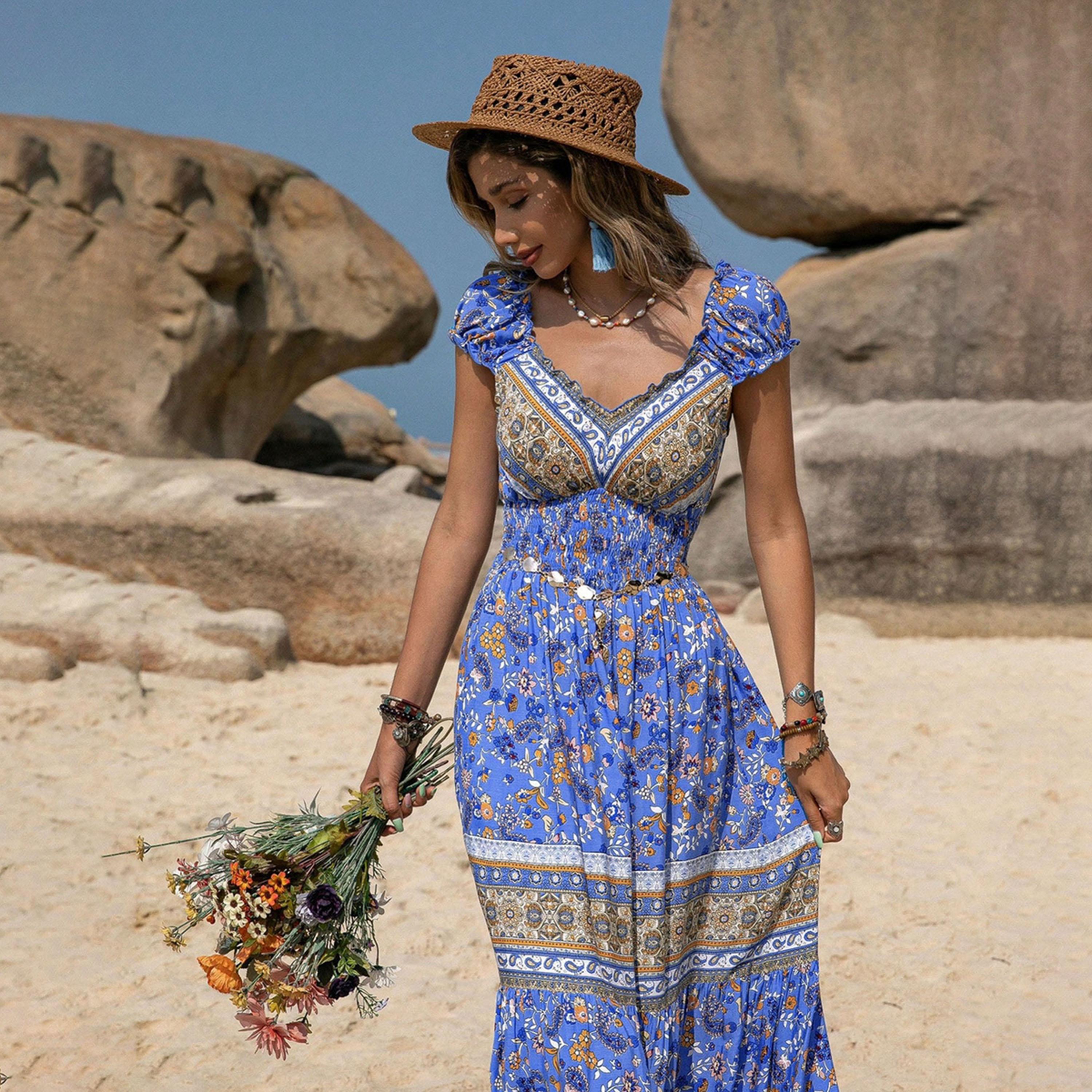 Russty Dustty X Styli Bohemian  Printed V Neck Cap Sleeve Maxi Dress-women-clothing-dresses-image-6