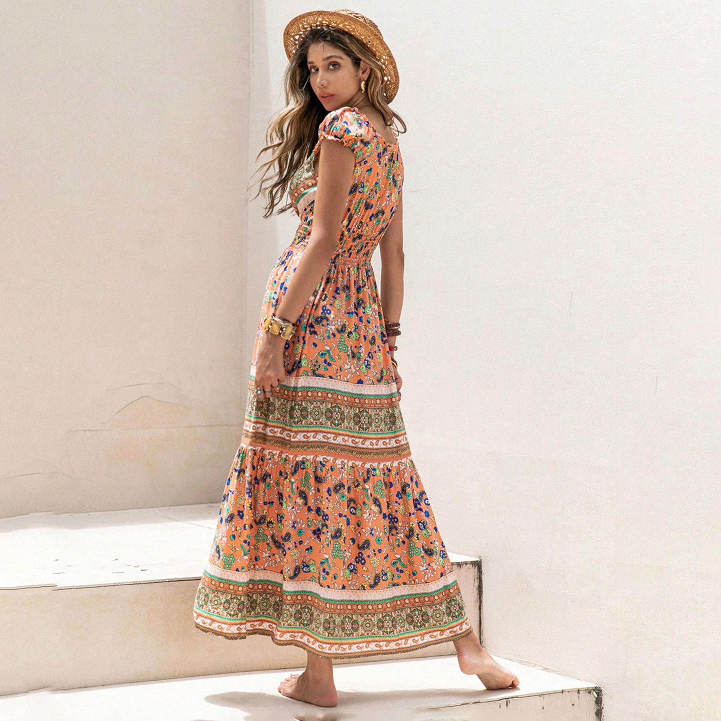 Russty Dustty X Styli Bohemian  Printed V Neck Cap Sleeve Maxi Dress-women-clothing-dresses-image-2