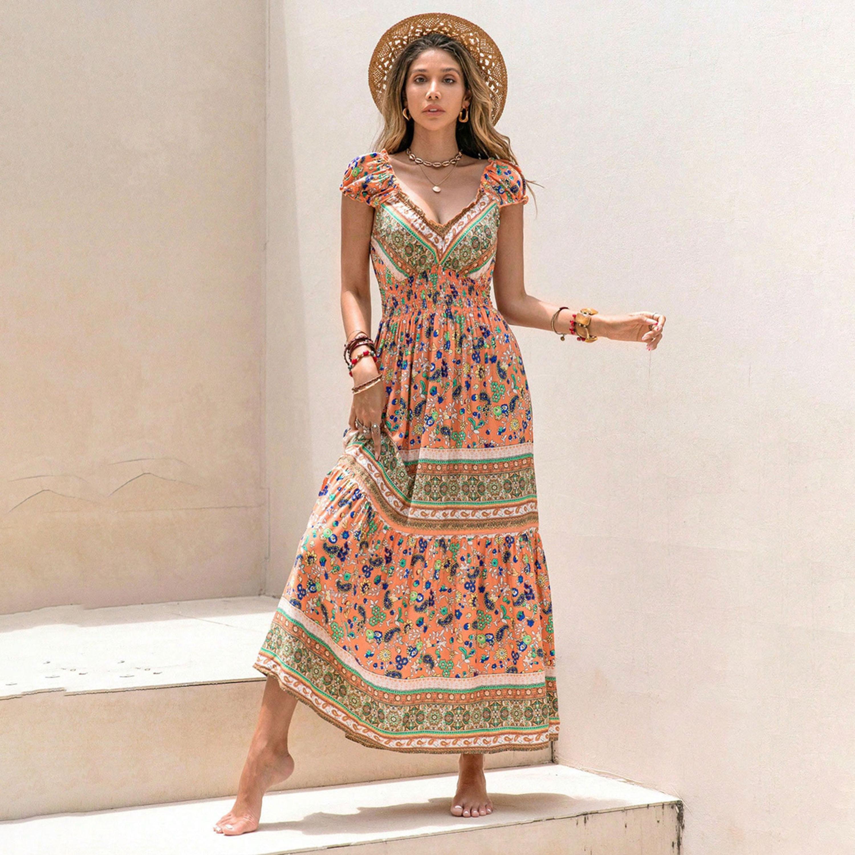 Russty Dustty X Styli Bohemian  Printed V Neck Cap Sleeve Maxi Dress-women-clothing-dresses-image-3