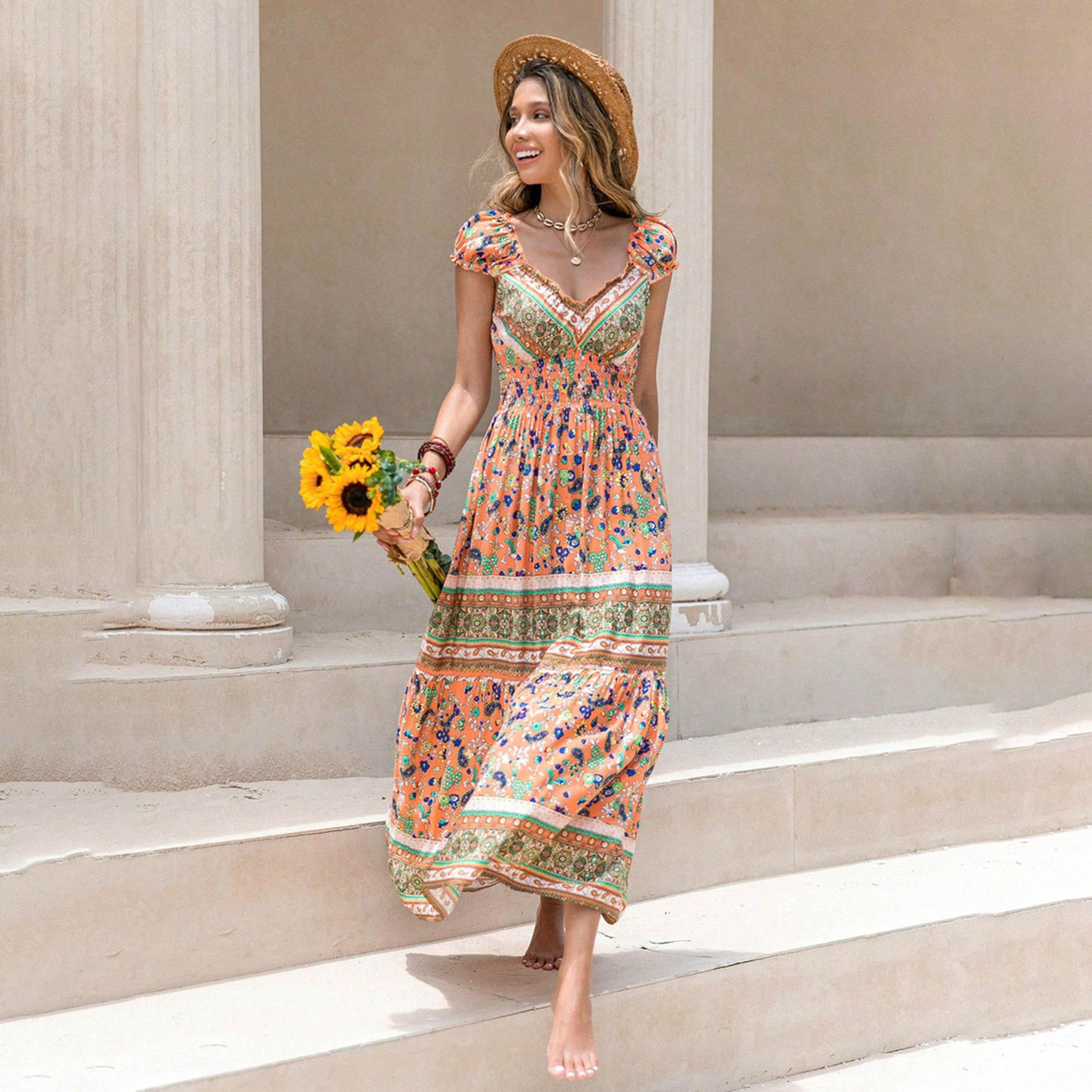 Russty Dustty X Styli Bohemian  Printed V Neck Cap Sleeve Maxi Dress-women-clothing-dresses-image-4