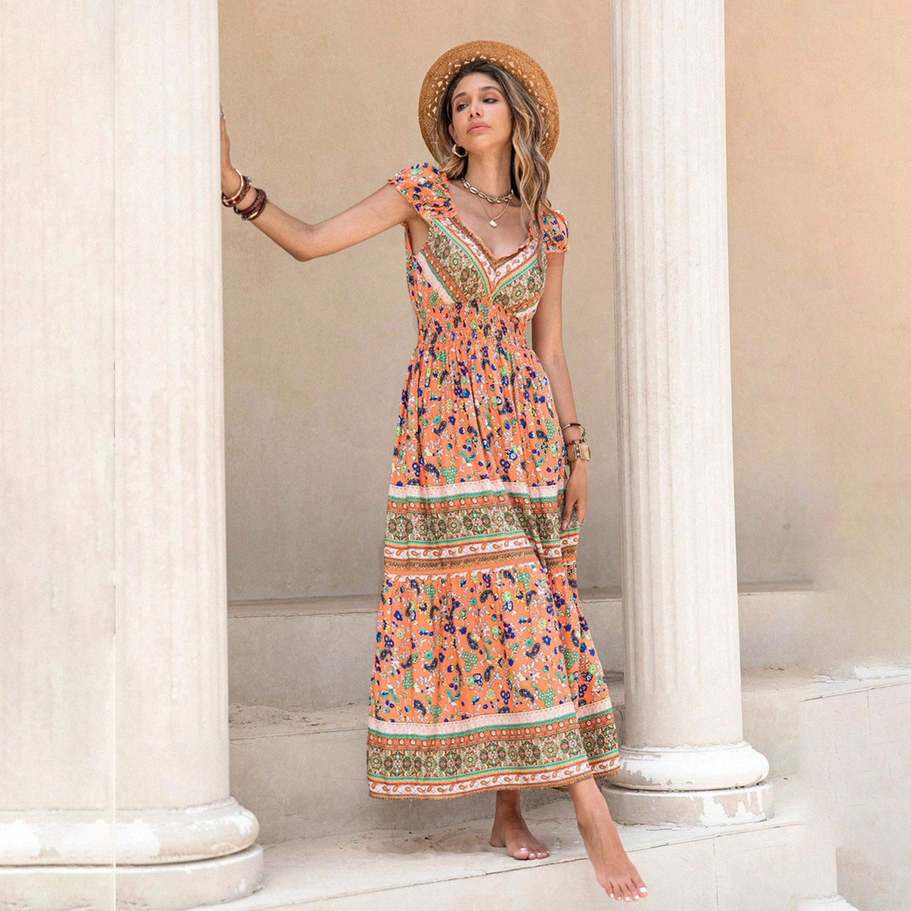 Russty Dustty X Styli Bohemian  Printed V Neck Cap Sleeve Maxi Dress-women-clothing-dresses-image-5