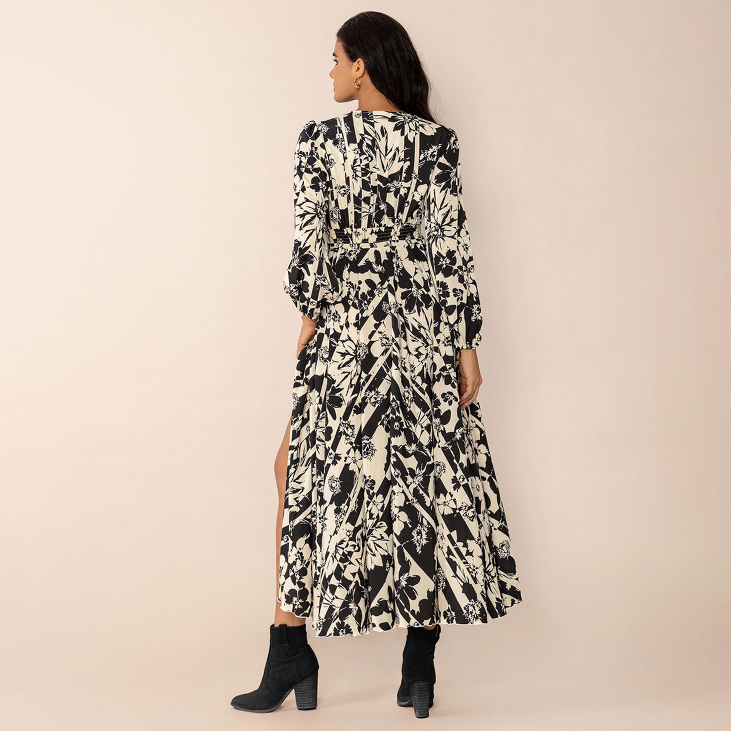 Russty Dustty X Styli Womens Allover Printed Drawstring Waist Long Sleeve Maxi Dress-women-clothing-dresses-image-2