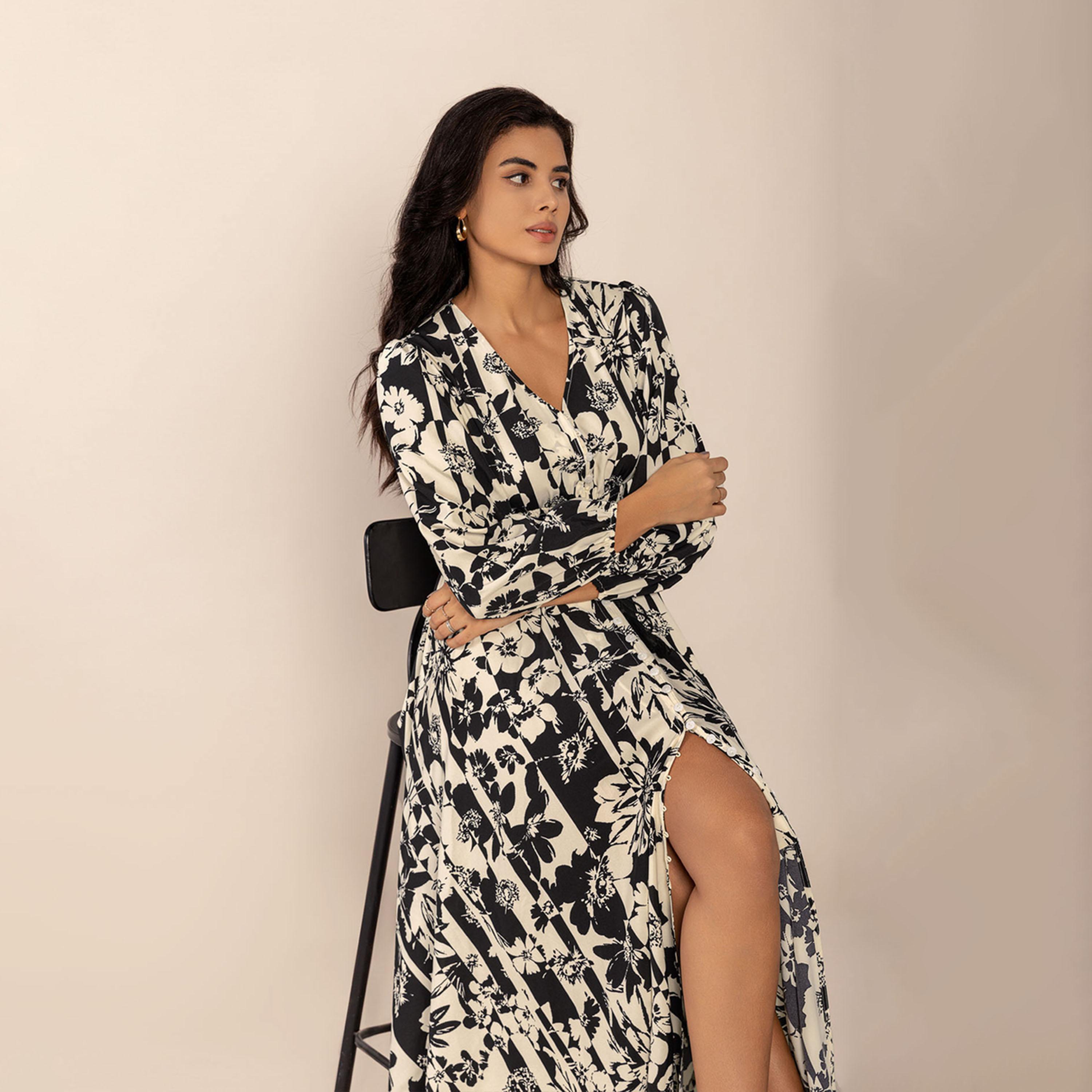 Russty Dustty X Styli Womens Allover Printed Drawstring Waist Long Sleeve Maxi Dress-women-clothing-dresses-image-4