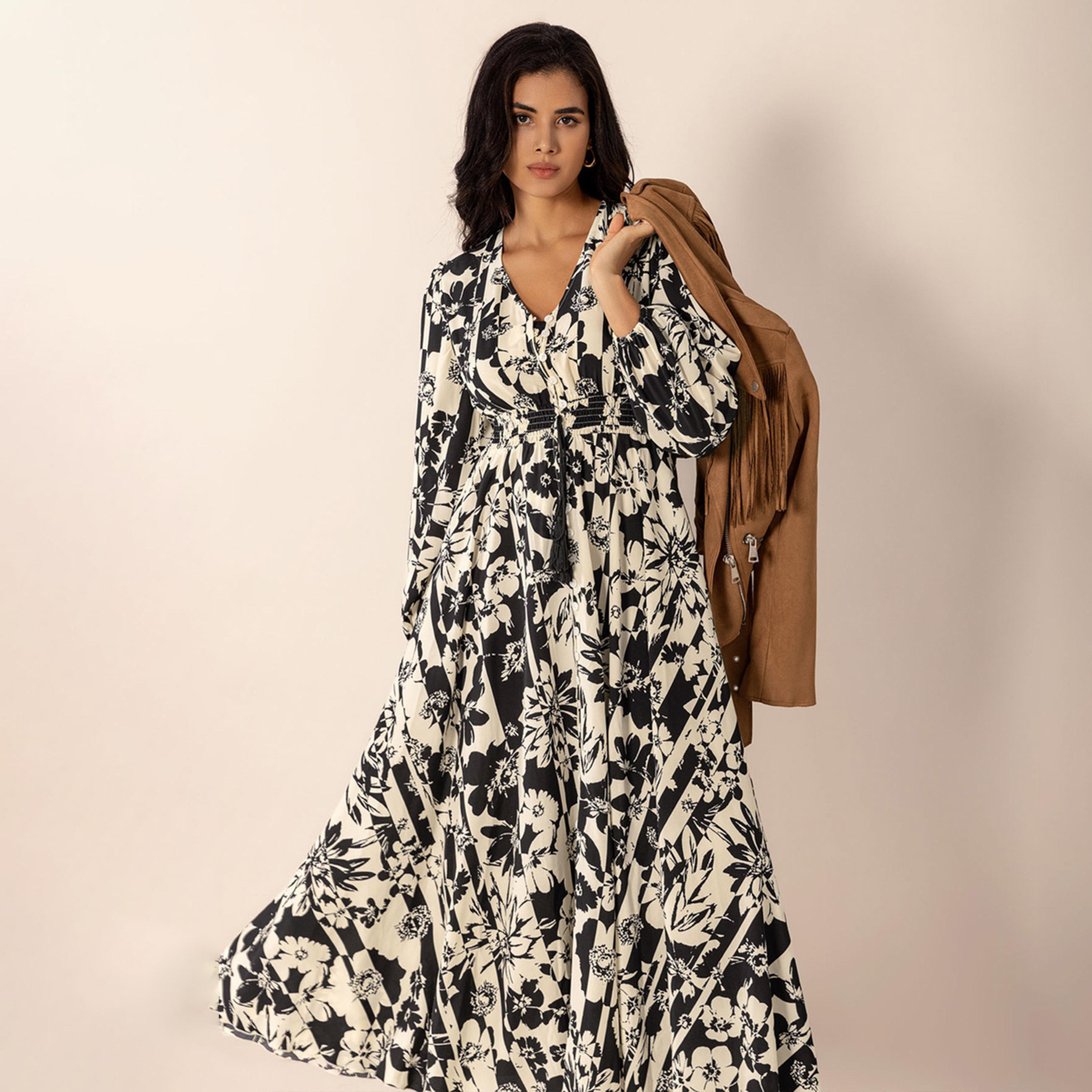 Russty Dustty X Styli Womens Allover Printed Drawstring Waist Long Sleeve Maxi Dress-women-clothing-dresses-image-5