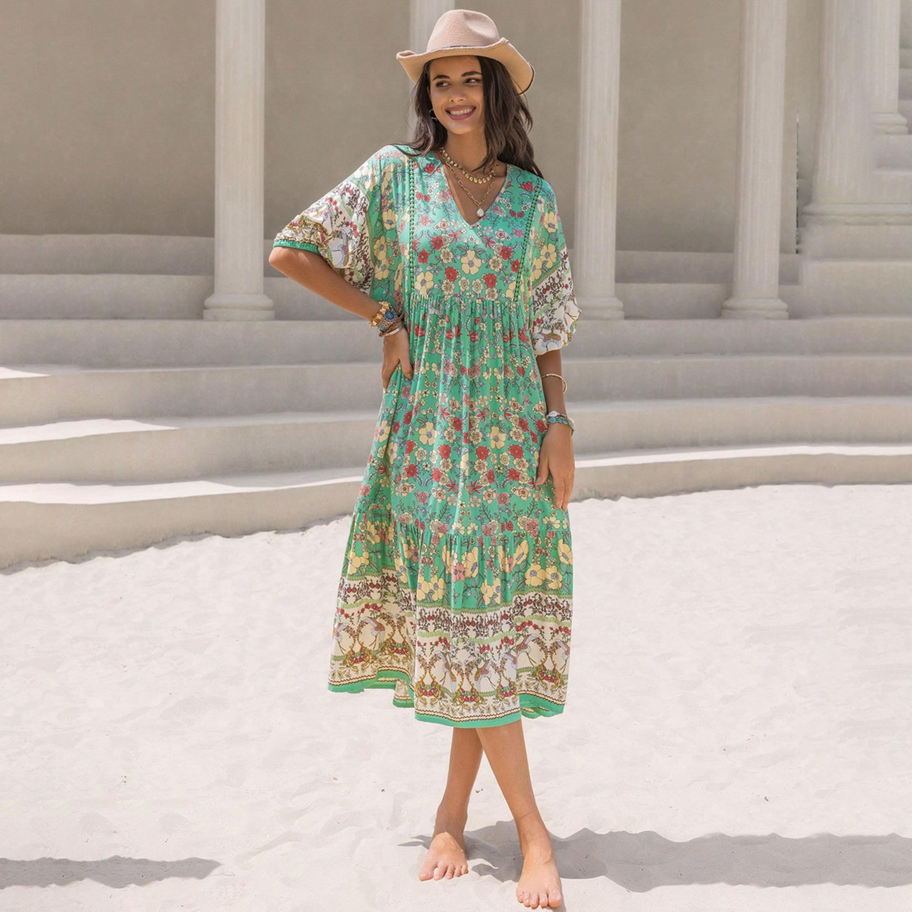 Russty Dustty X Styli Bohemian Printed V Neck Half Sleeve Midi Dress-women-clothing-dresses-image-4