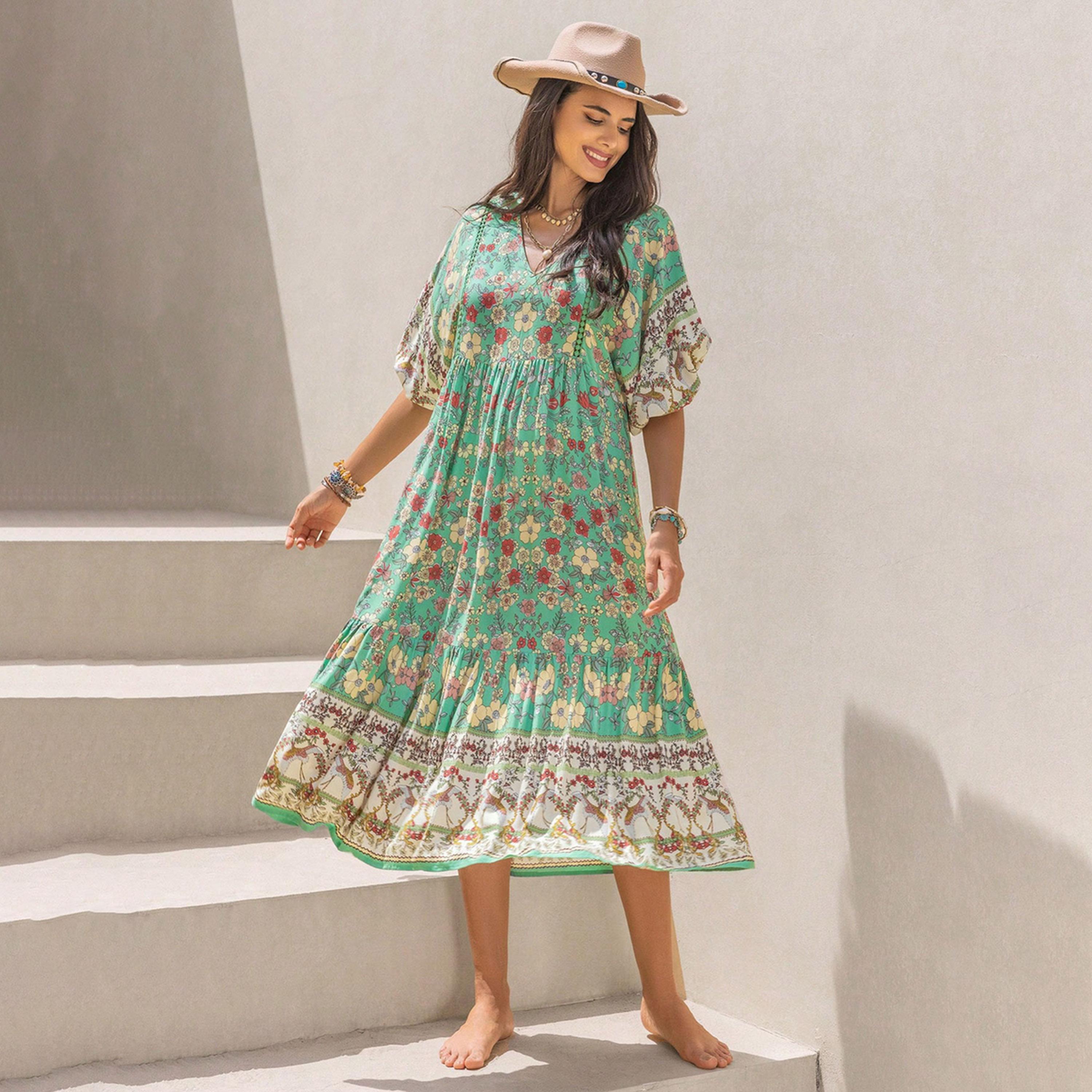 Russty Dustty X Styli Bohemian Printed V Neck Half Sleeve Midi Dress-women-clothing-dresses-image-5