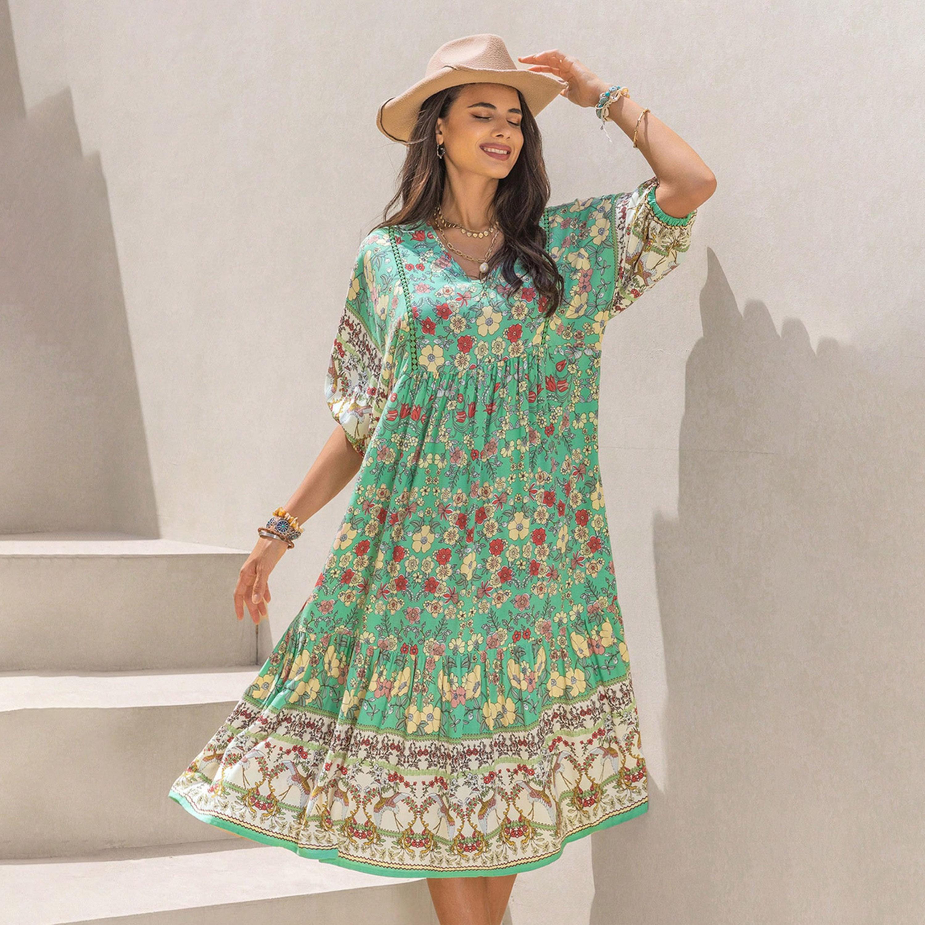 Russty Dustty X Styli Bohemian Printed V Neck Half Sleeve Midi Dress-women-clothing-dresses-image-7