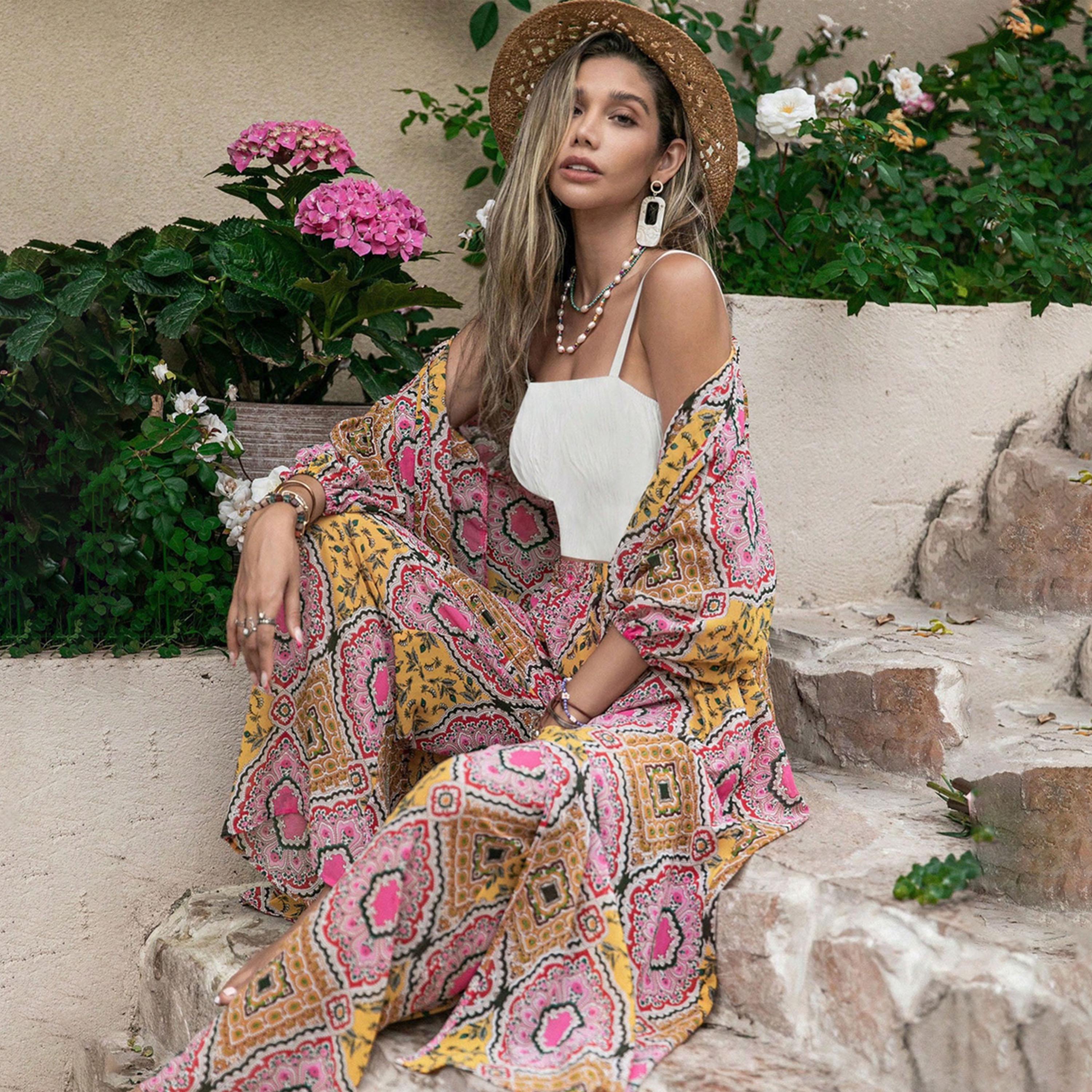 Russty Dustty X Styli Womens 2pcs Allover Print Kimono and Wide Leg Pants-women-clothing-coordsets-image-1