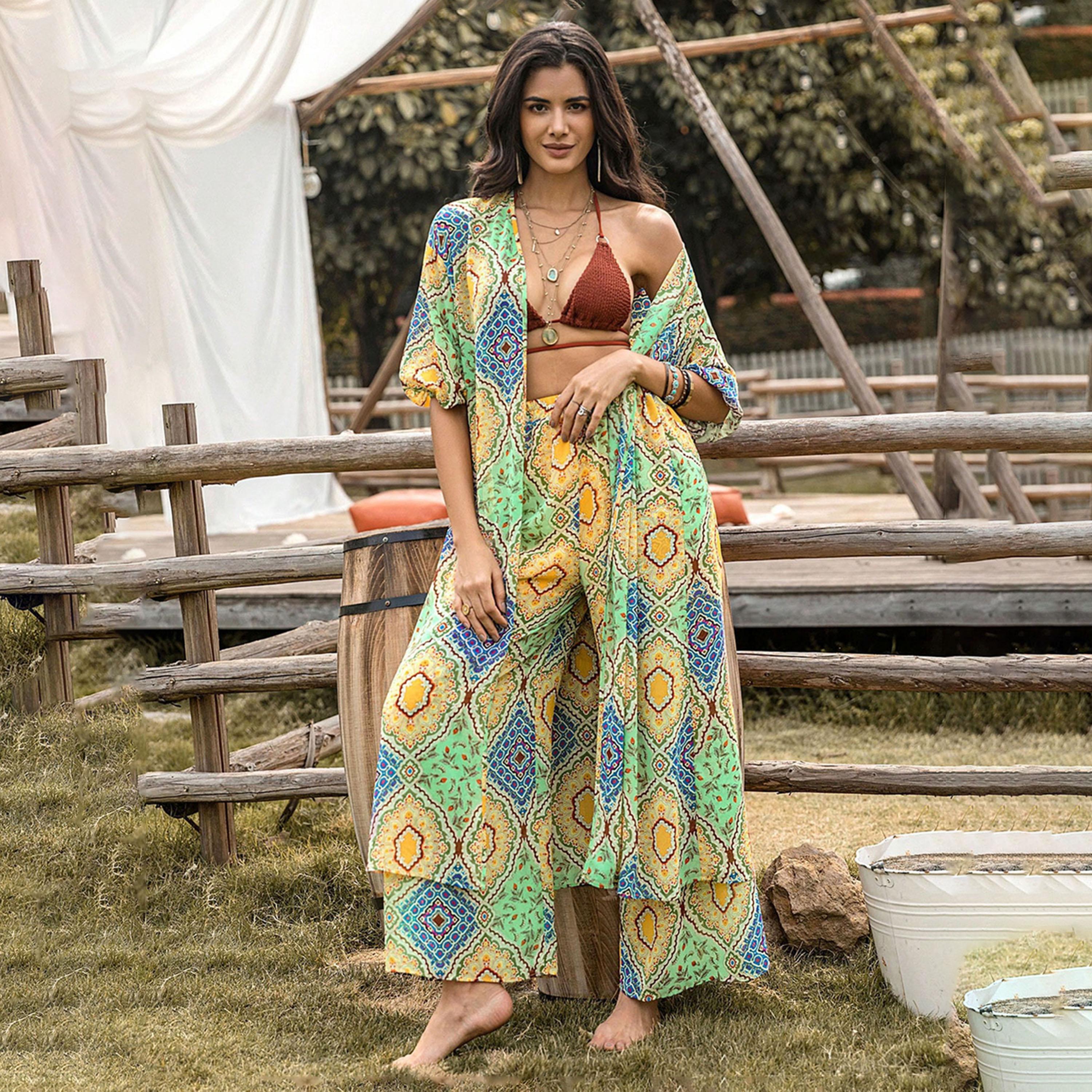 راستي دستي × ستايلي-  طقم قطعتان للنساء كيمونو مطبوع بالكامل وسروال واسع الساق-women-clothing-coordsets-image-4