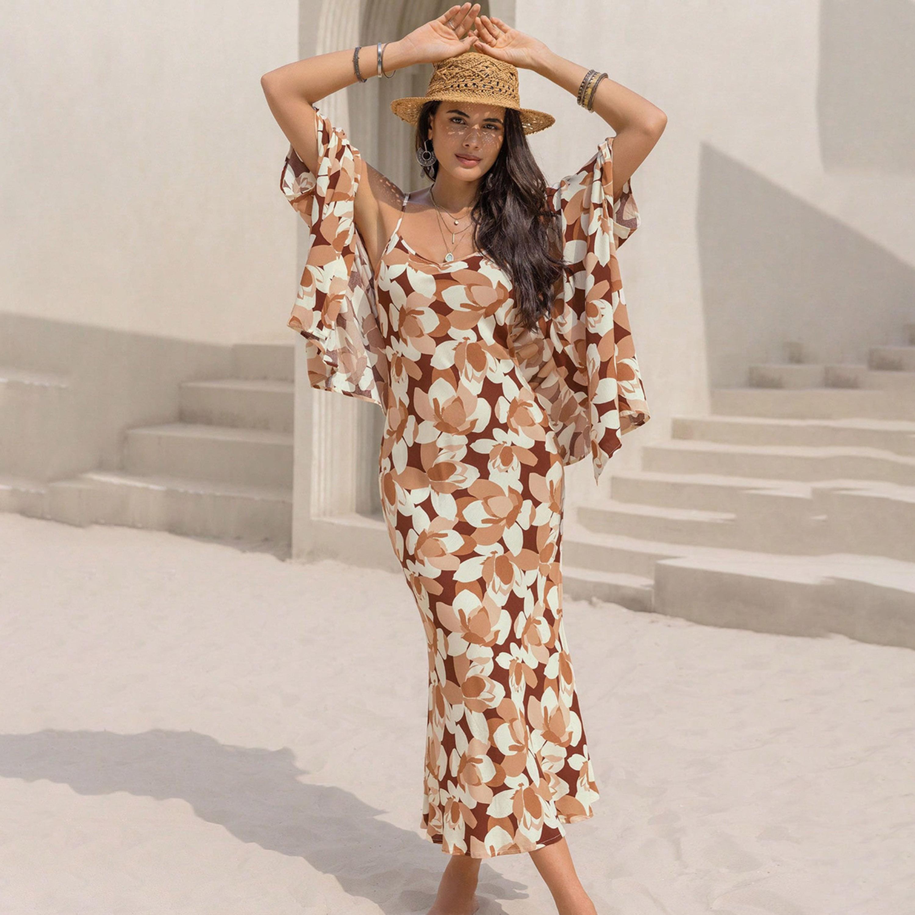 راستي دستي × ستايلي-  فستان كامي نسائي مطبوع بالكامل مع معطف أمامي مفتوح-women-clothing-coordsets-image-5