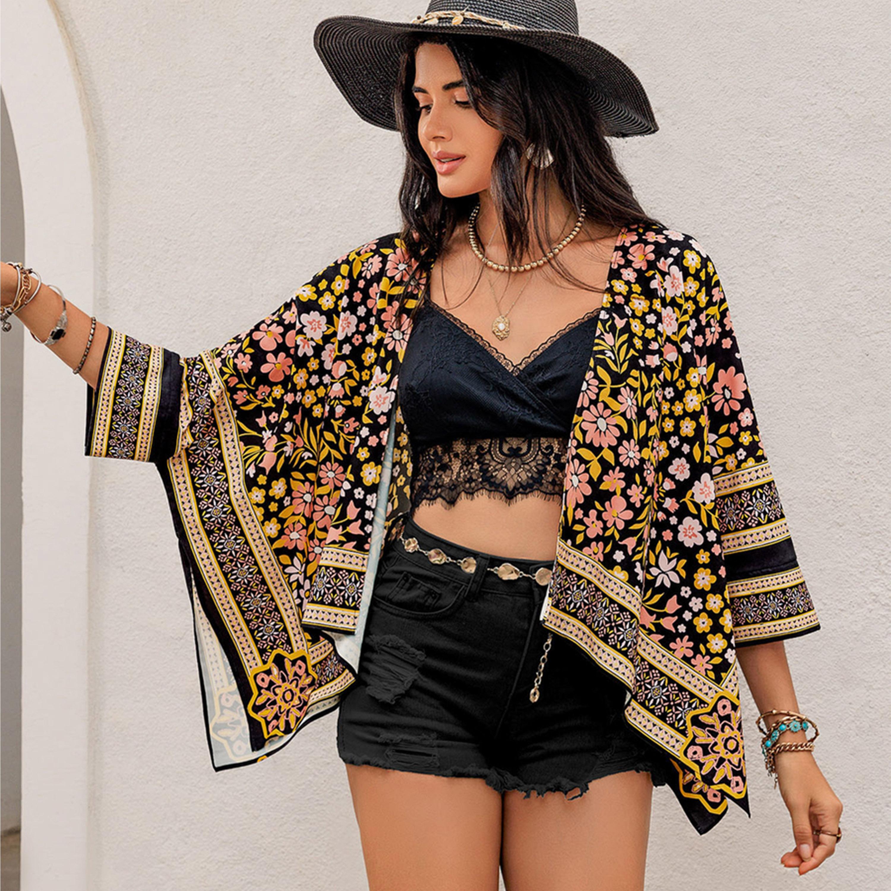 راستي دستي × ستايلي-  كيمونو نسائي قصير بأكمام جناح الخفاش ومورّد-women-clothing-shirtsandblouses-shirts-image-3
