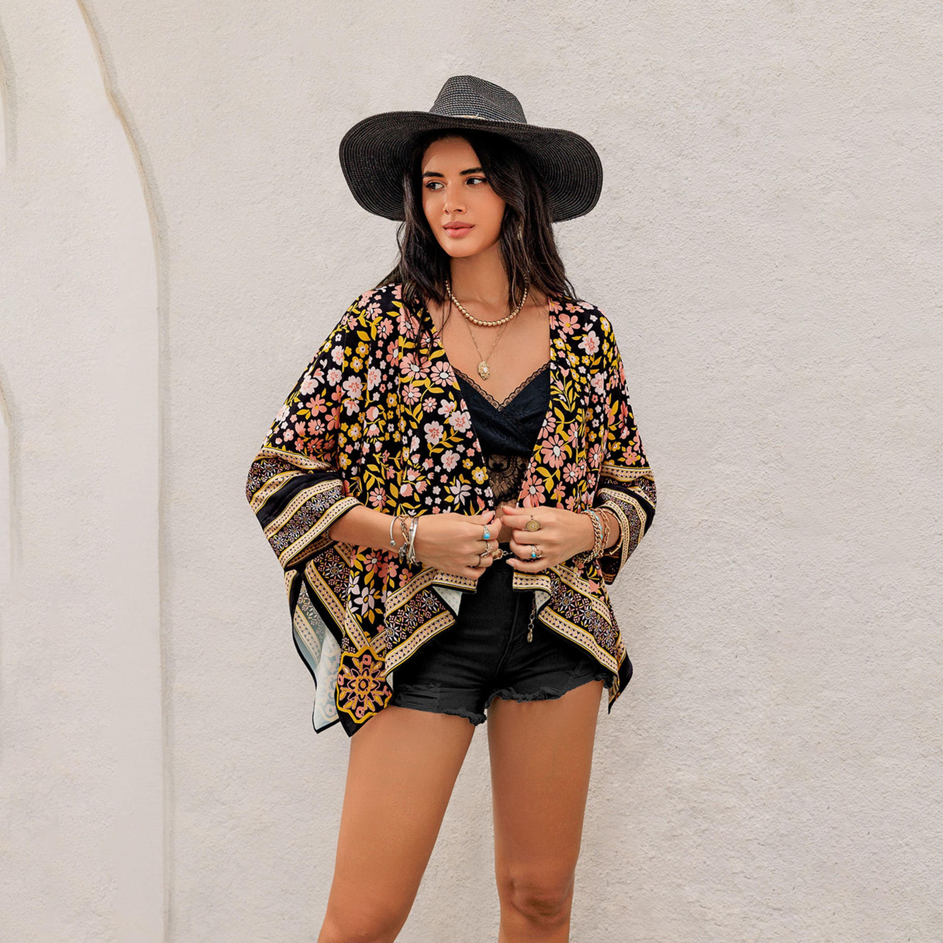 راستي دستي × ستايلي-  كيمونو نسائي قصير بأكمام جناح الخفاش ومورّد-women-clothing-shirtsandblouses-shirts-image-4