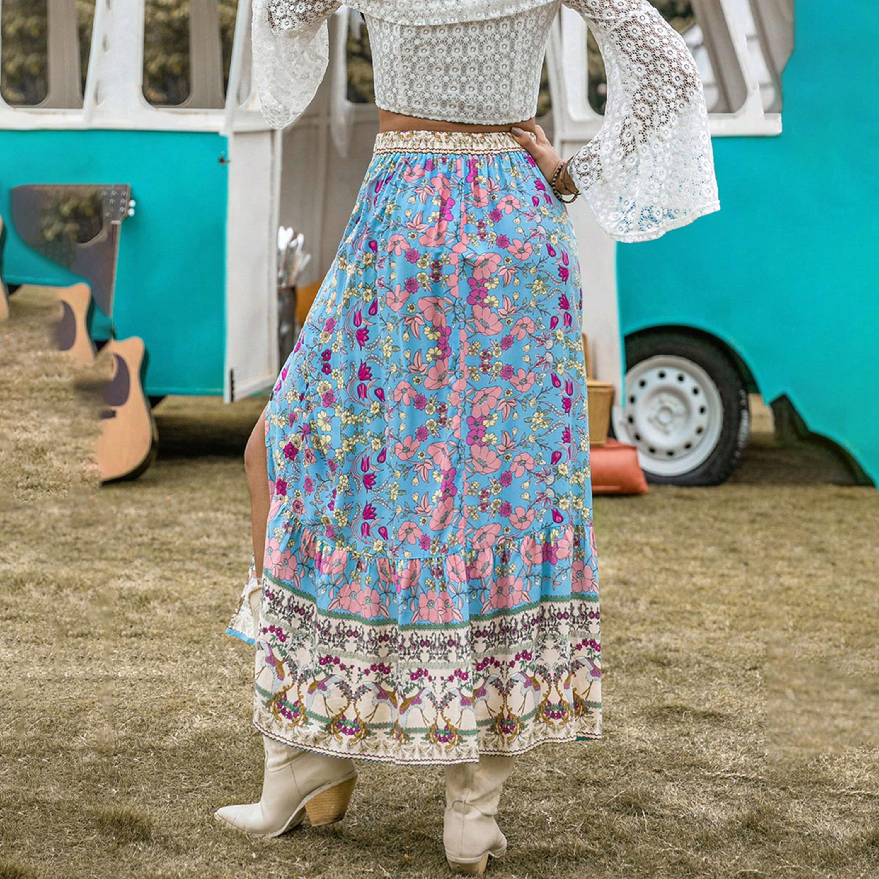راستي دستي × ستايلي-  تنورة نسائية صيفية عالية الخصر مطبوعة بالكامل على شكل حرف A-women-clothing-bottoms-skirts-image-2