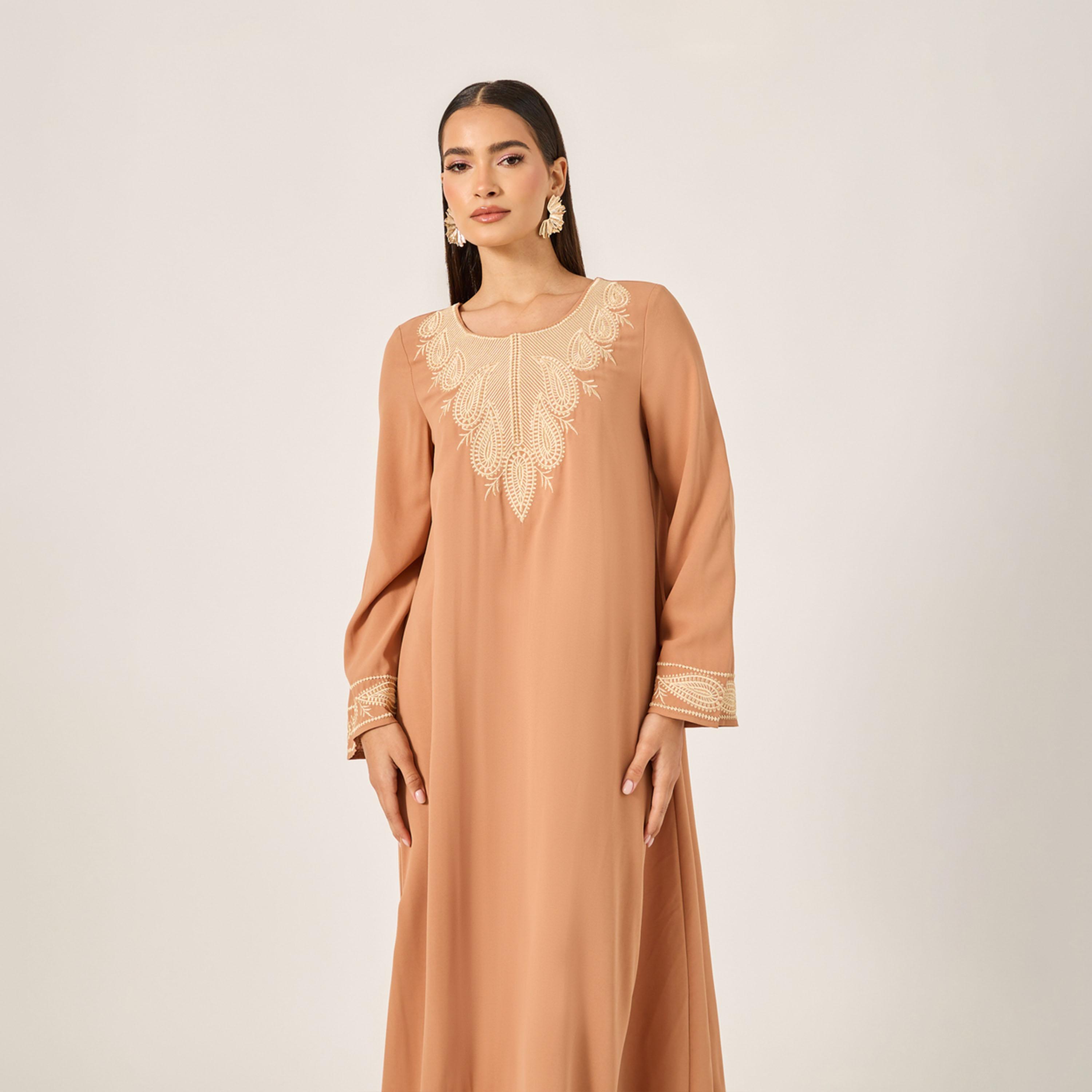 Styli Womens Embroidered Collar A-Line Arabian Jalabiya-women-arabicclothing-jalabiyas-image-3