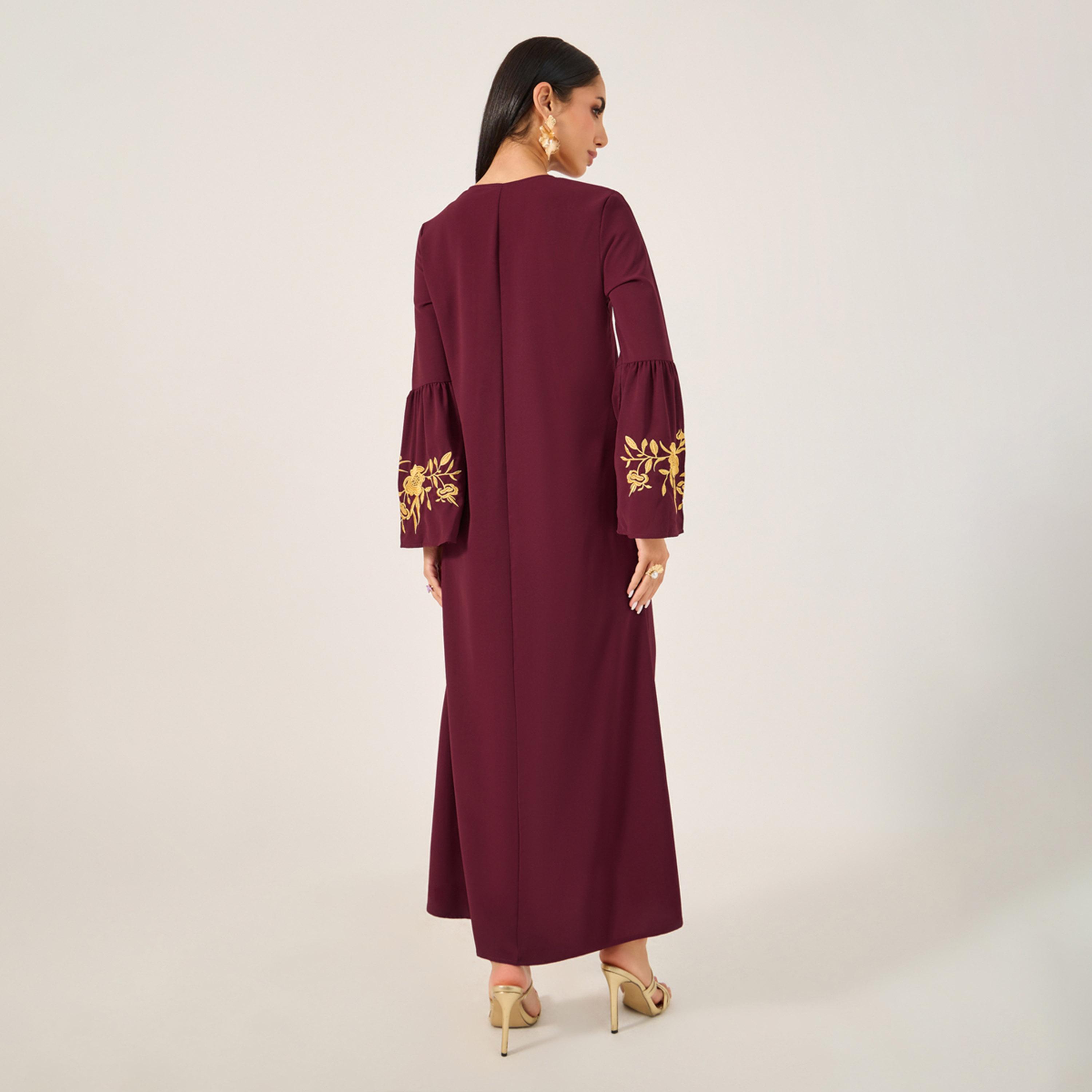 ستايلي - قفطان نسائي فضفاض برقبة دائرية وتفاصيل كسرات-women-arabicclothing-jalabiyas-image-5