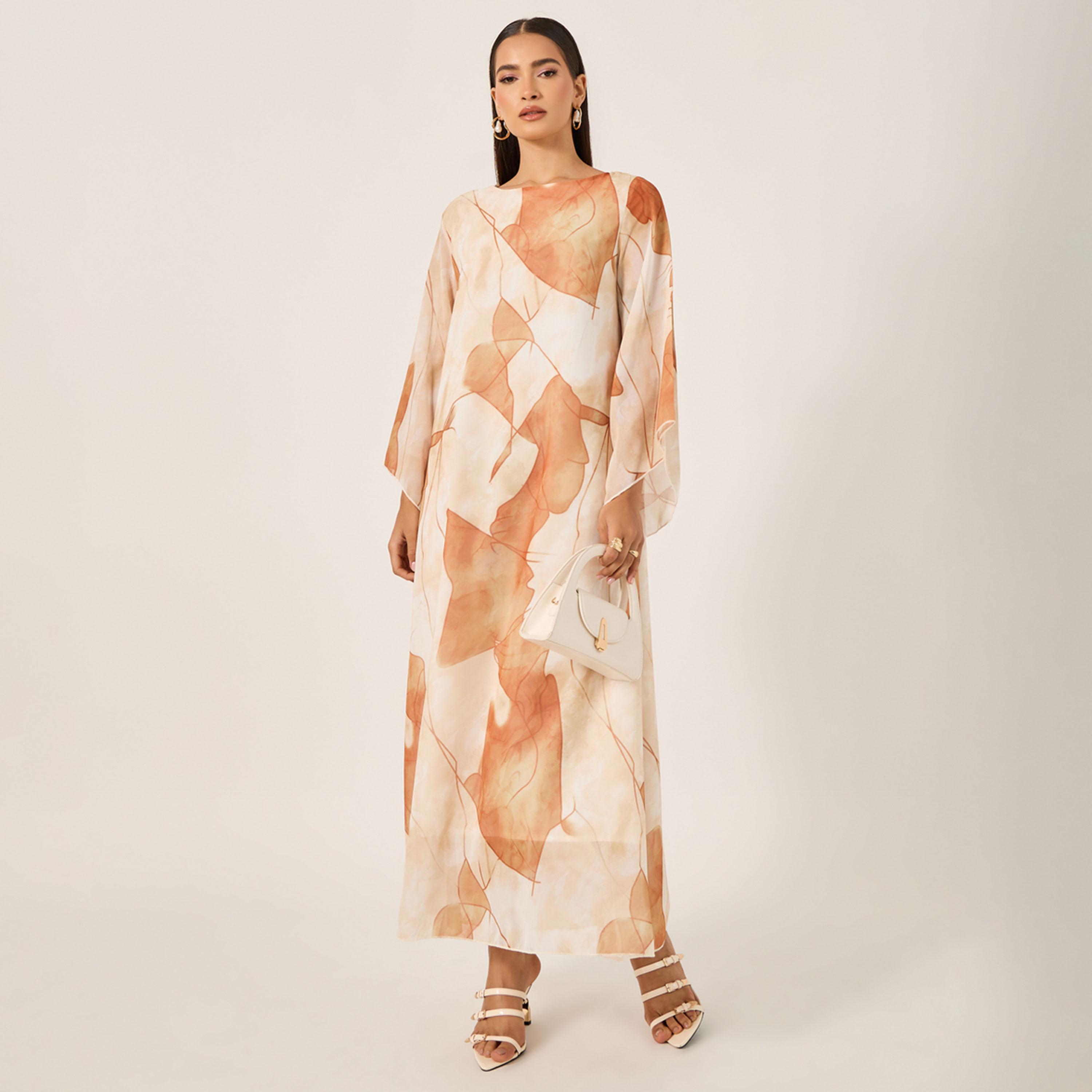 ستايلي - فستان نسائي ماكسي بأكمام طويلة ورقبة على شكل حرف V وطبعة كاملة-women-arabicclothing-jalabiyas-image-1